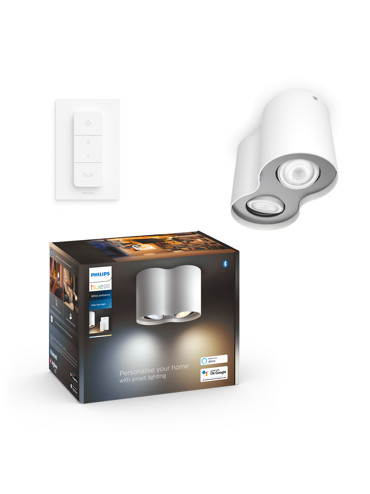 Philips Hue Pillar Double Spotlight - White - With Dimmer Switch - Smart Home - 929003811501