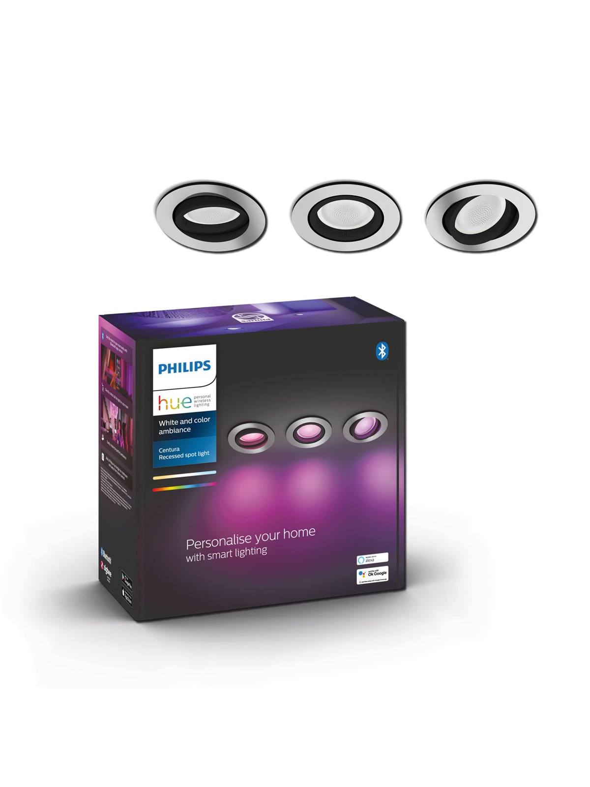 Philips Hue Centura Recessed Spotlight Round - Aluminium - 3-pack - Smart Home - 929003809301