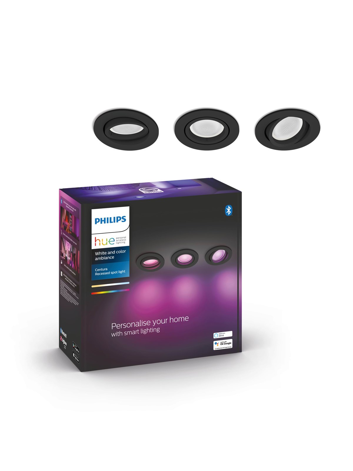 Philips Hue Centura Recessed Spotlight Round - Black - 3-pack - Smart Home - 929003809501