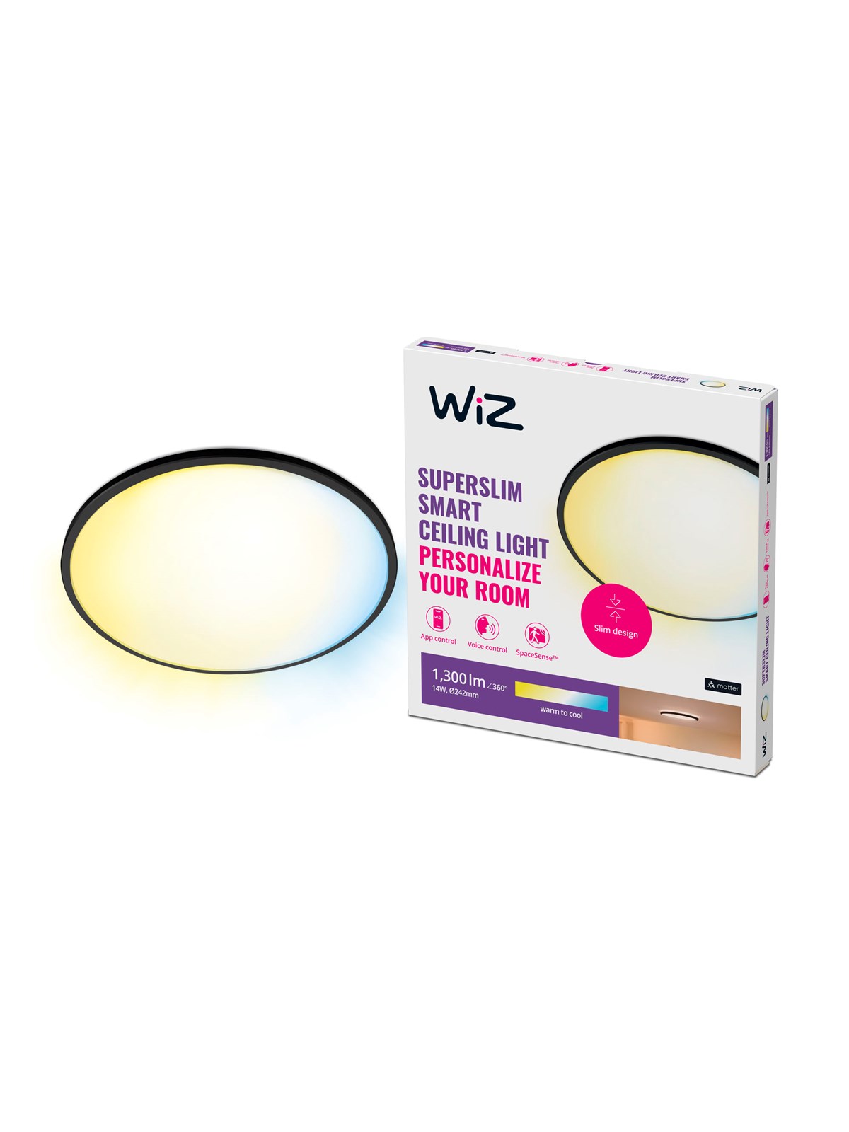 Wiz Superslim Deckenleuchte 14 W Schwarz - Smart Home - 929002685022