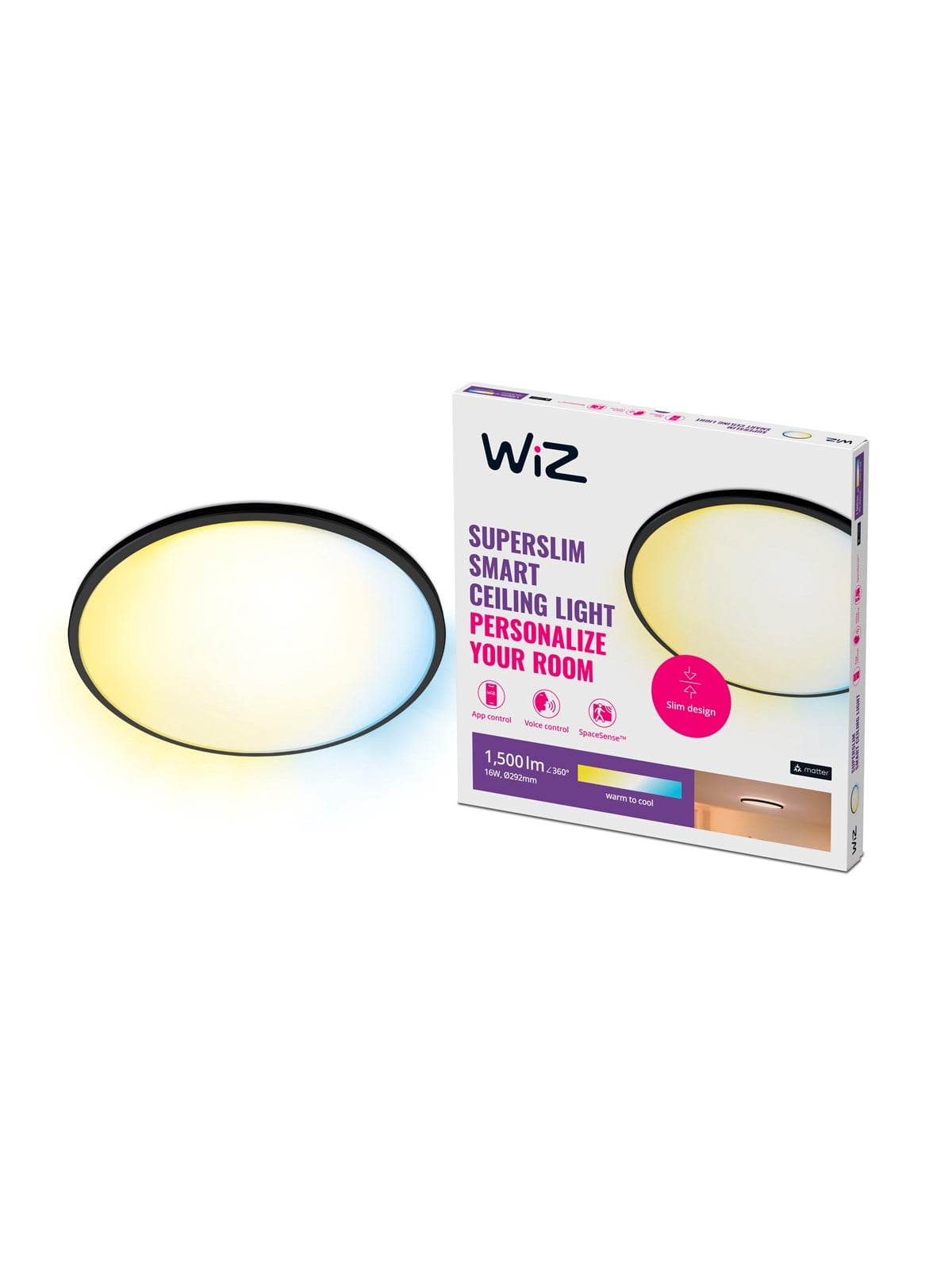 Wiz Superslim Deckenleuchte - 16 W - Schwarz - Smart Home - 929002685222
