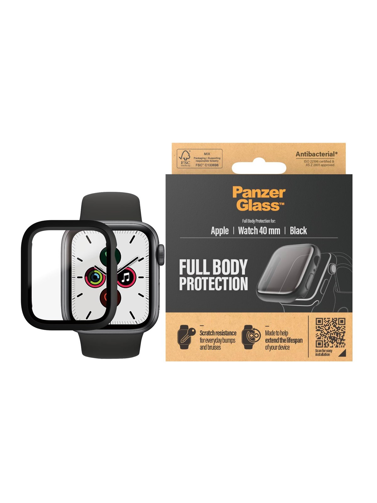 Panzerglass Screen Protector Full Body Apple Watch Series 4 | 5 | 6 | SE 40mm | Black - Smartwatch Accessories - Panzer3640