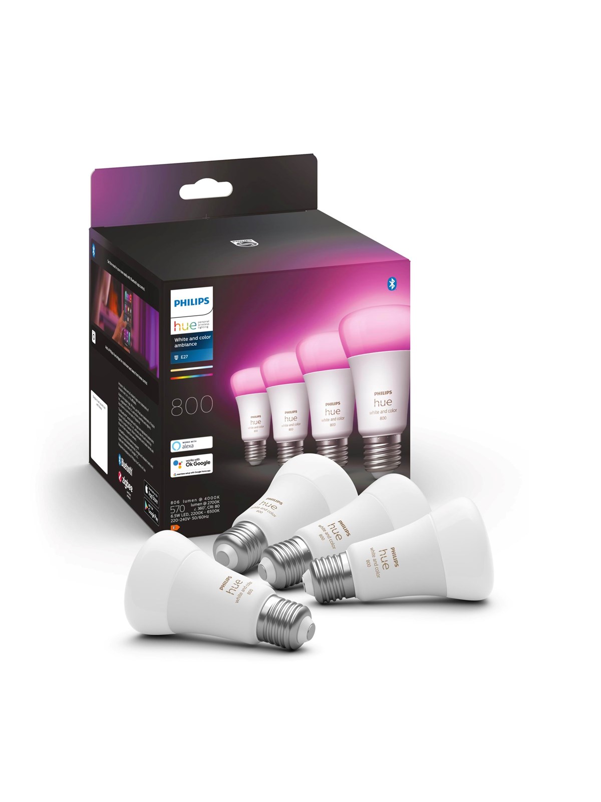 Philips Hue Color A60 E27 806 Lumen, 4er-pack - Smart Home - 929002489604