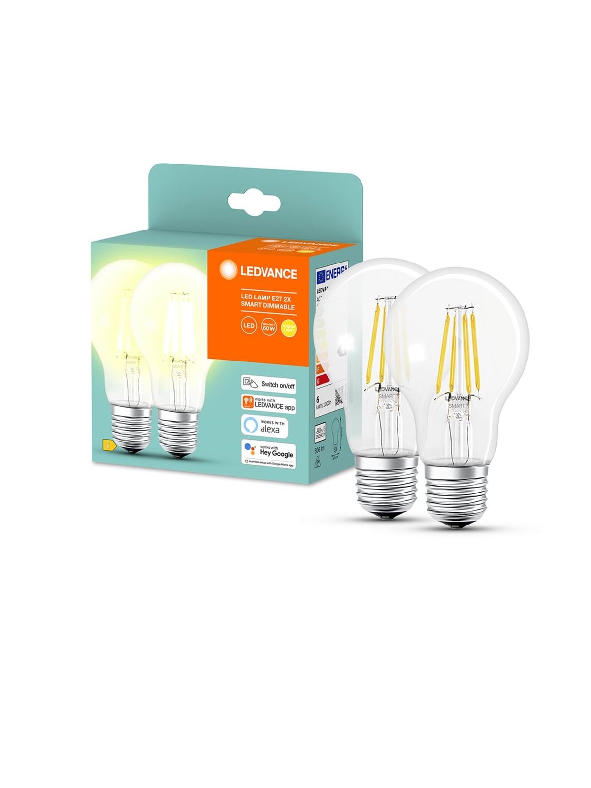 Ledvance Smart+ Standard 60w/827 Klar Filament E27 Bluetooth - 2 Pak - Smart Home - 4058075625822