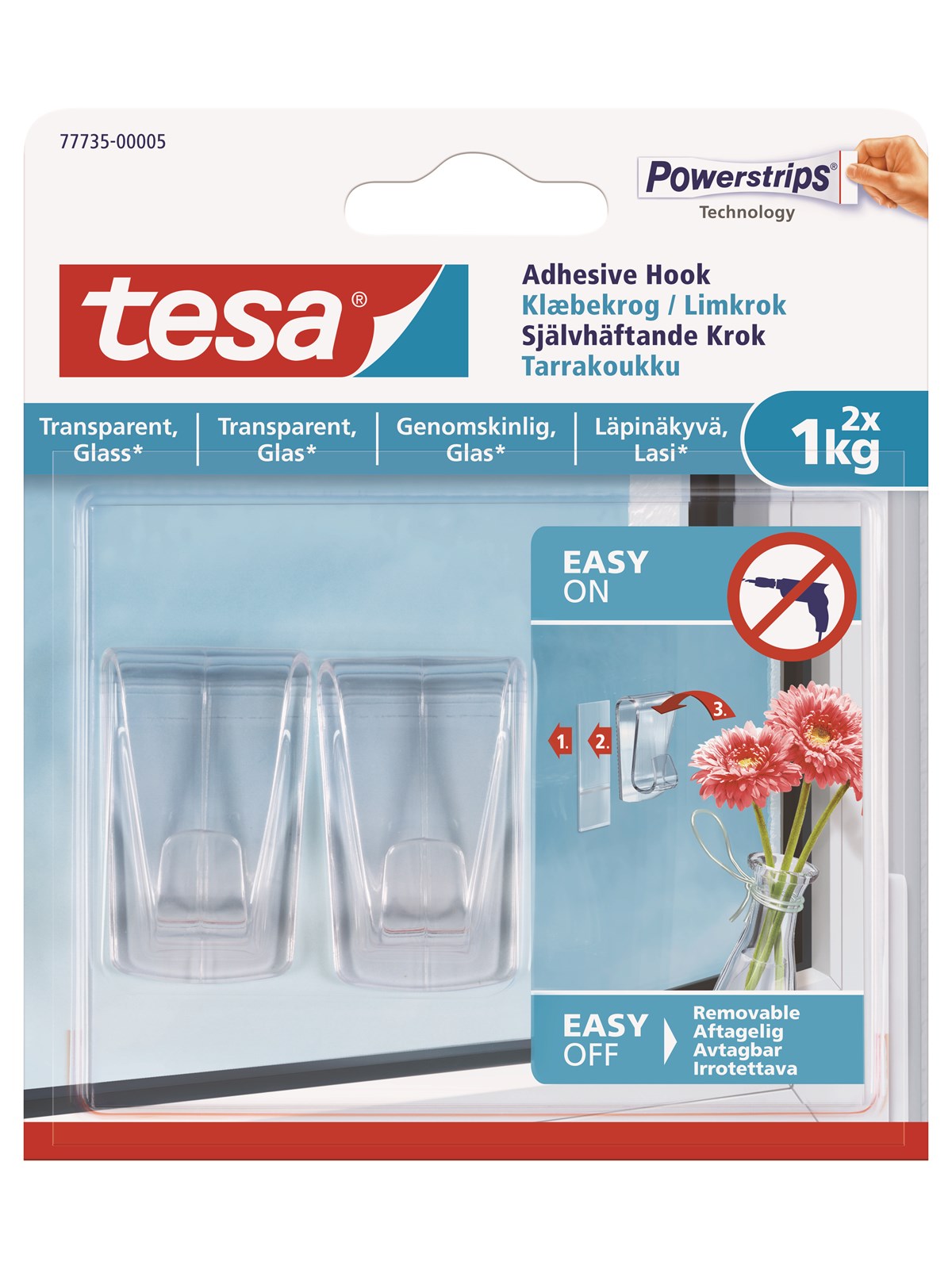 Tesa Powerstrips Hook 1kg Transparent - Kleiderbuegel Und Haken - 77735-00005-00