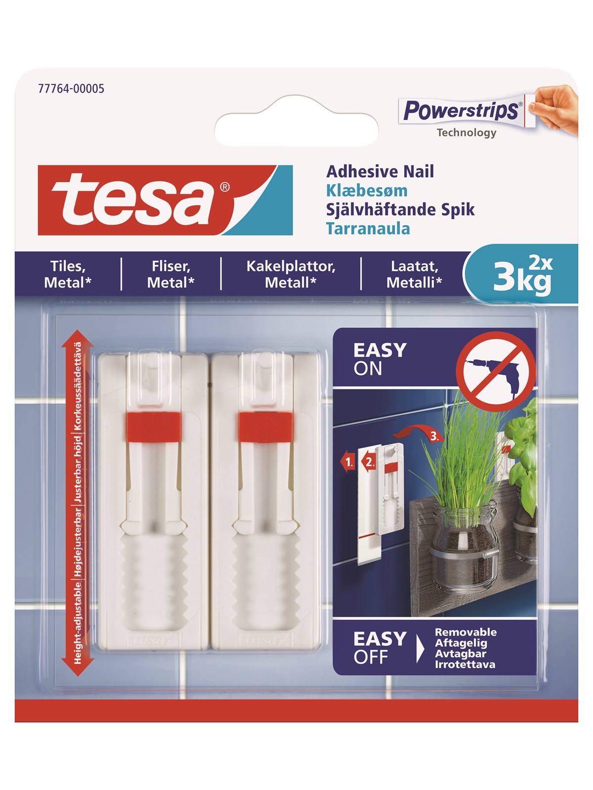 Tesa Adhesive Nail Adjustable 3kg Tiles - Kleiderbuegel Und Haken - 77764-00005-00