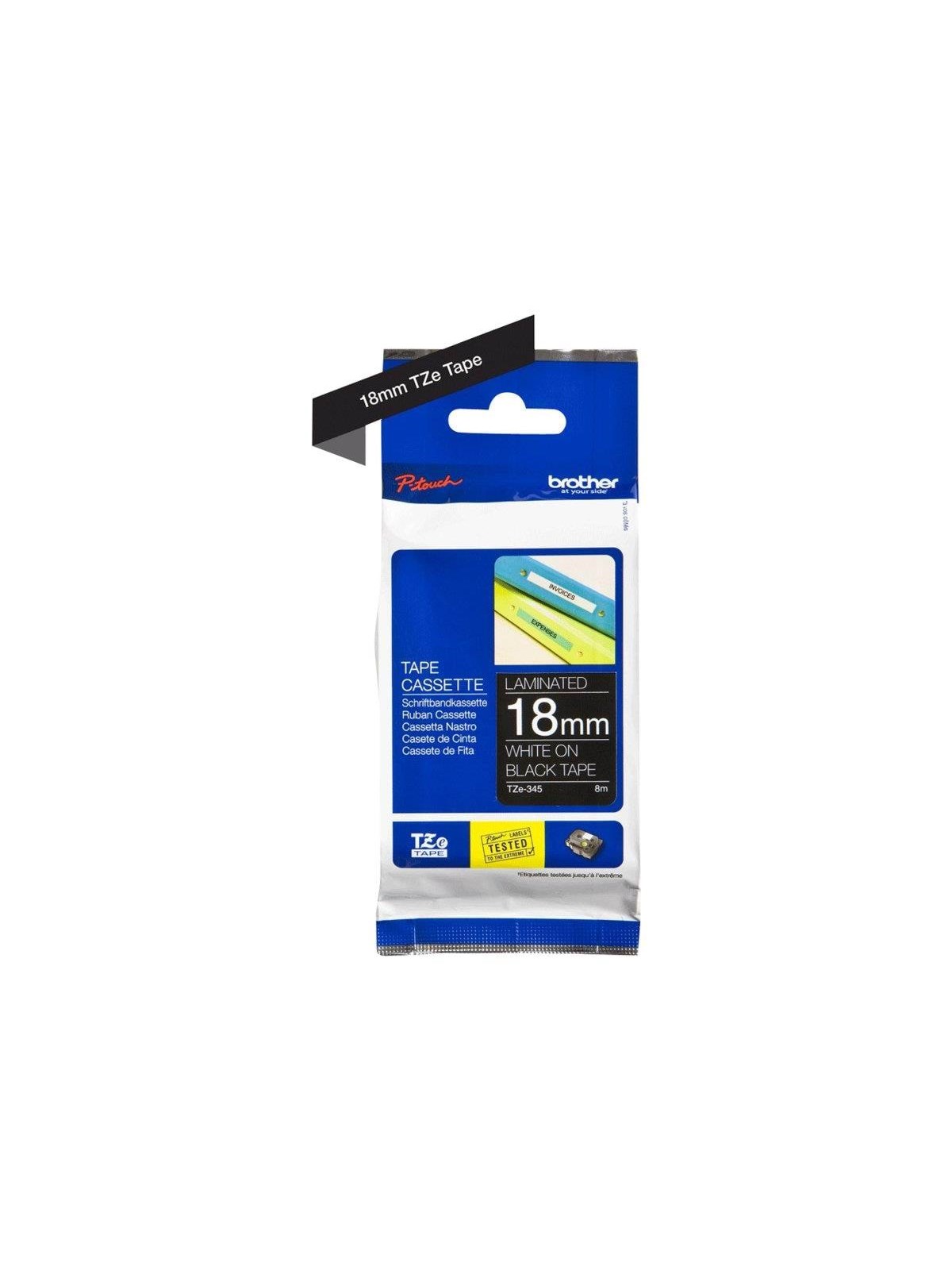 Brother Tze345 - White On Black - Roll (1.8 cm x 8 m) - Papier Fotopapier Und Etiketten