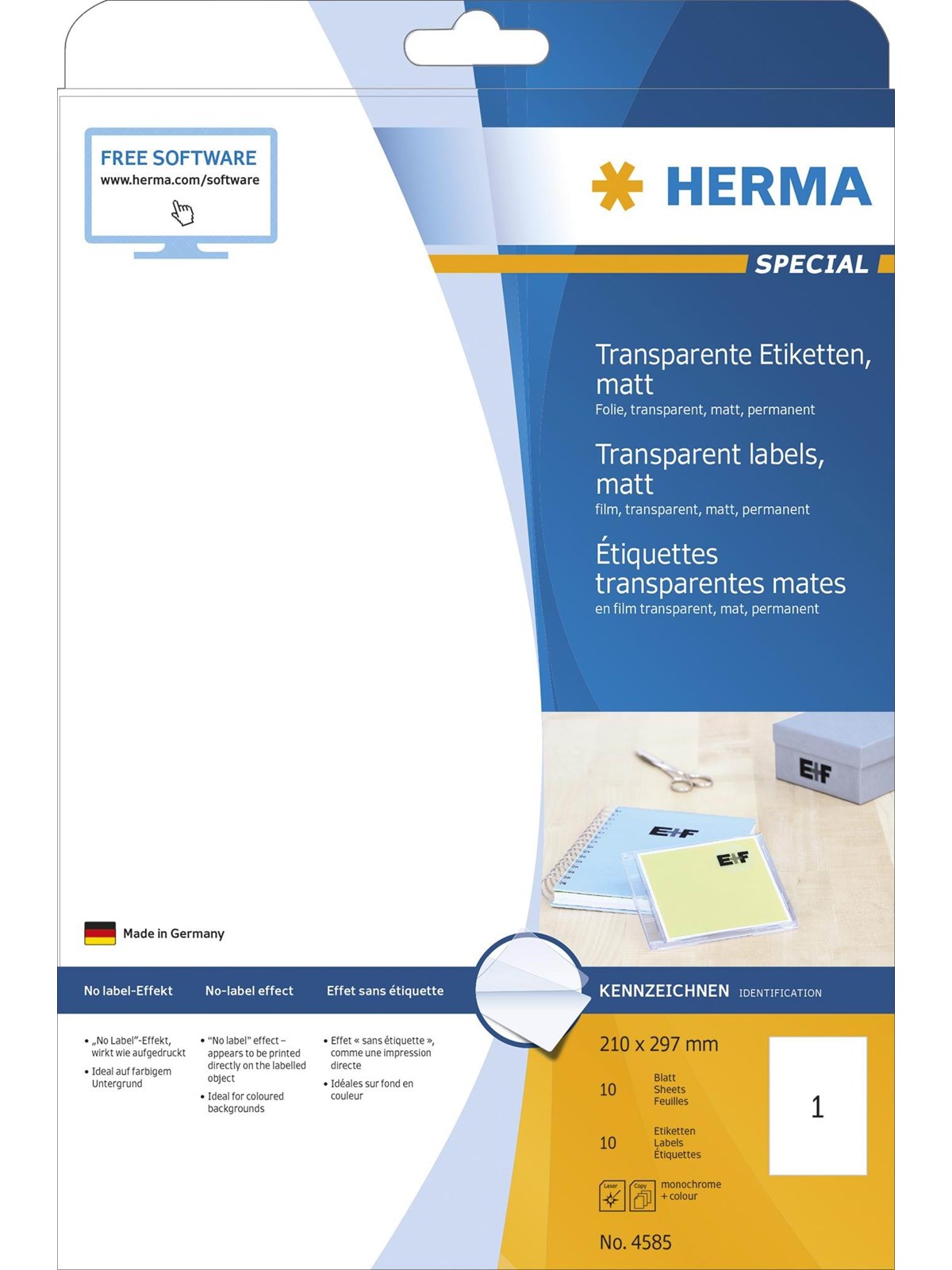 Herma Transparent Film Labels Matt A4 210 x 297 mm Weatherproof Permanent Adhesion - Papier Fotopapier Und Etiketten - 4585