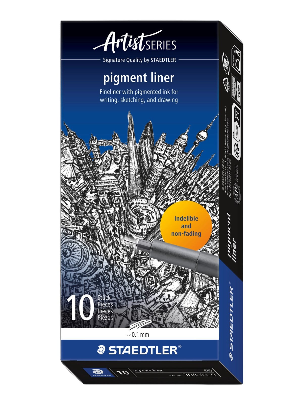 Staedtler Fineliner Pigment Liner 10 Pcs 0.1mm Black - Utensilien Zum Schreiben Und Zeichnen - 308 01-9