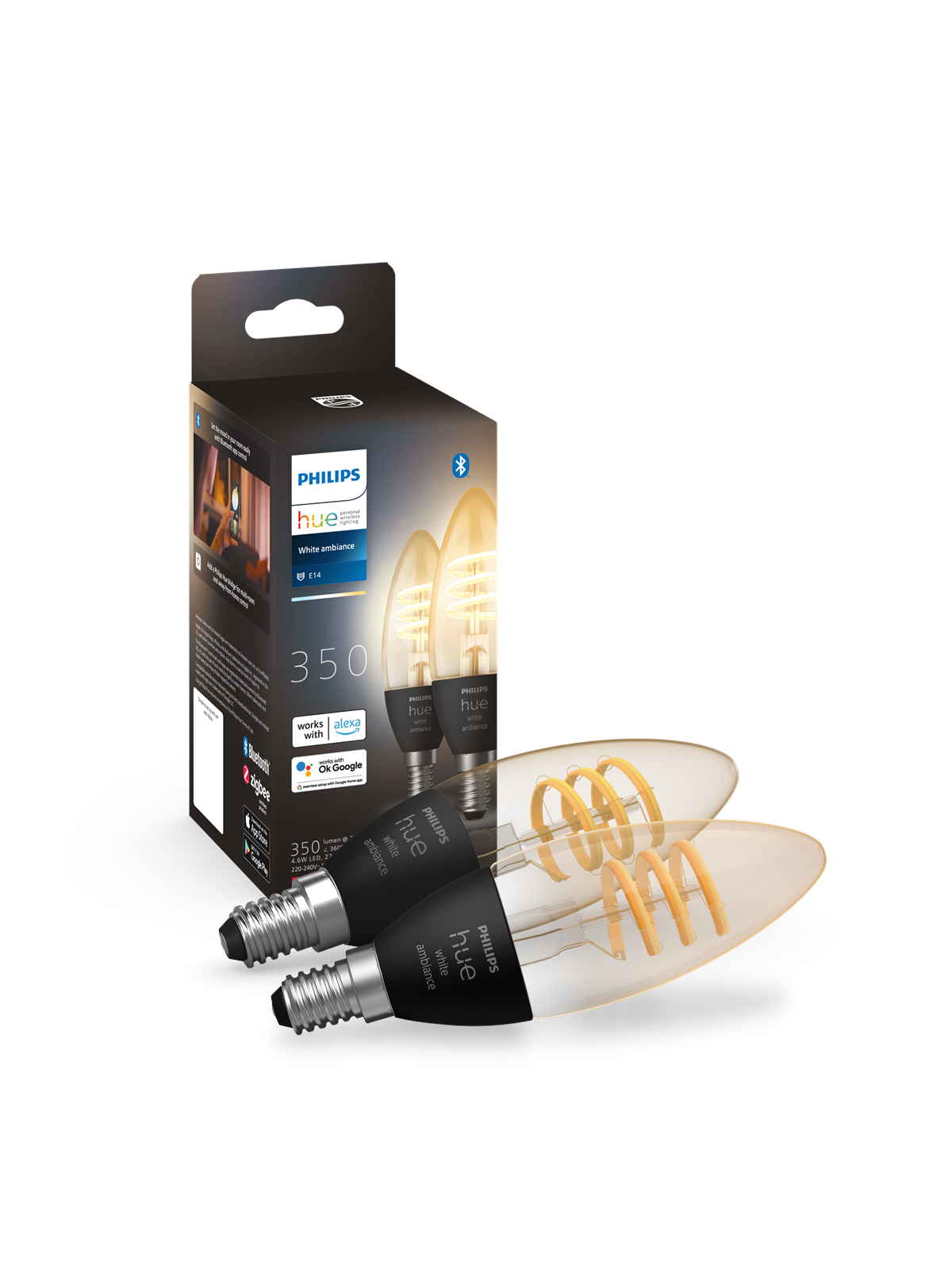 Philips Hue White Ambiance E14 Filament Candle 2-pack - Smart Home - 929003145202