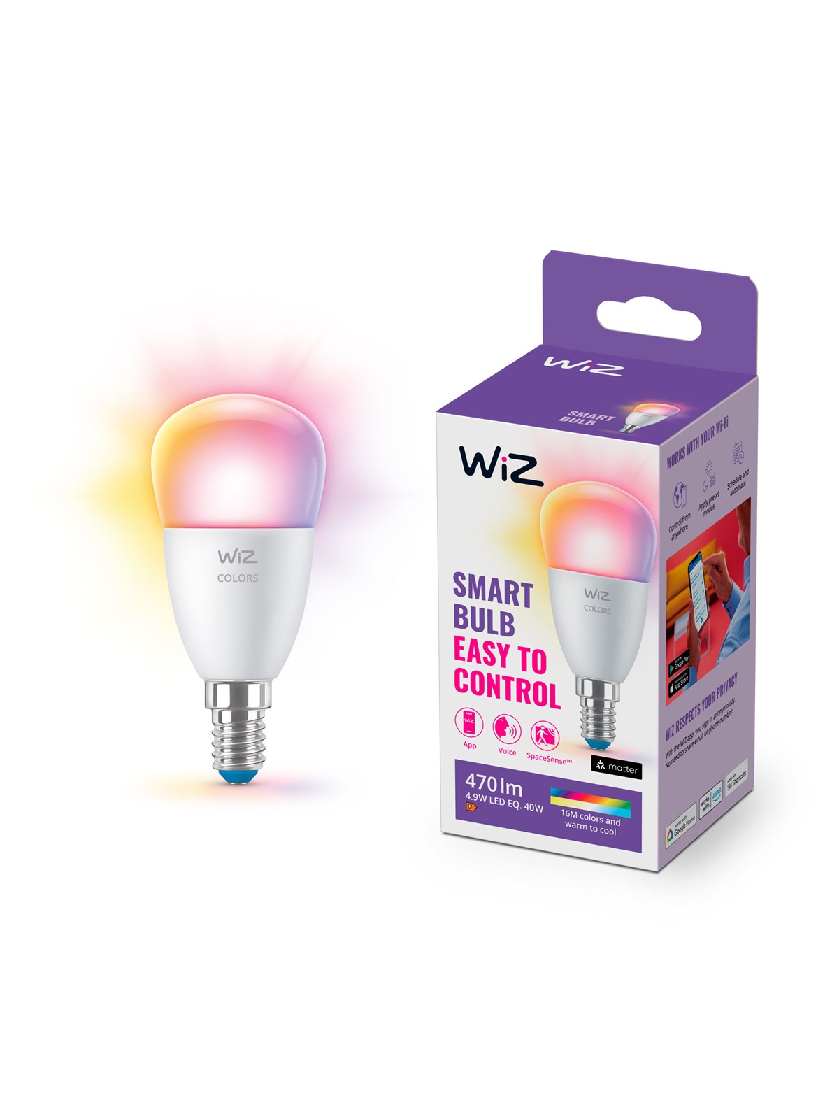 Wiz Color P45 E14 Smart Mini Bulb - Rgb/16 Million Colors + Dimmable White Led - Smart Home - 929003499722