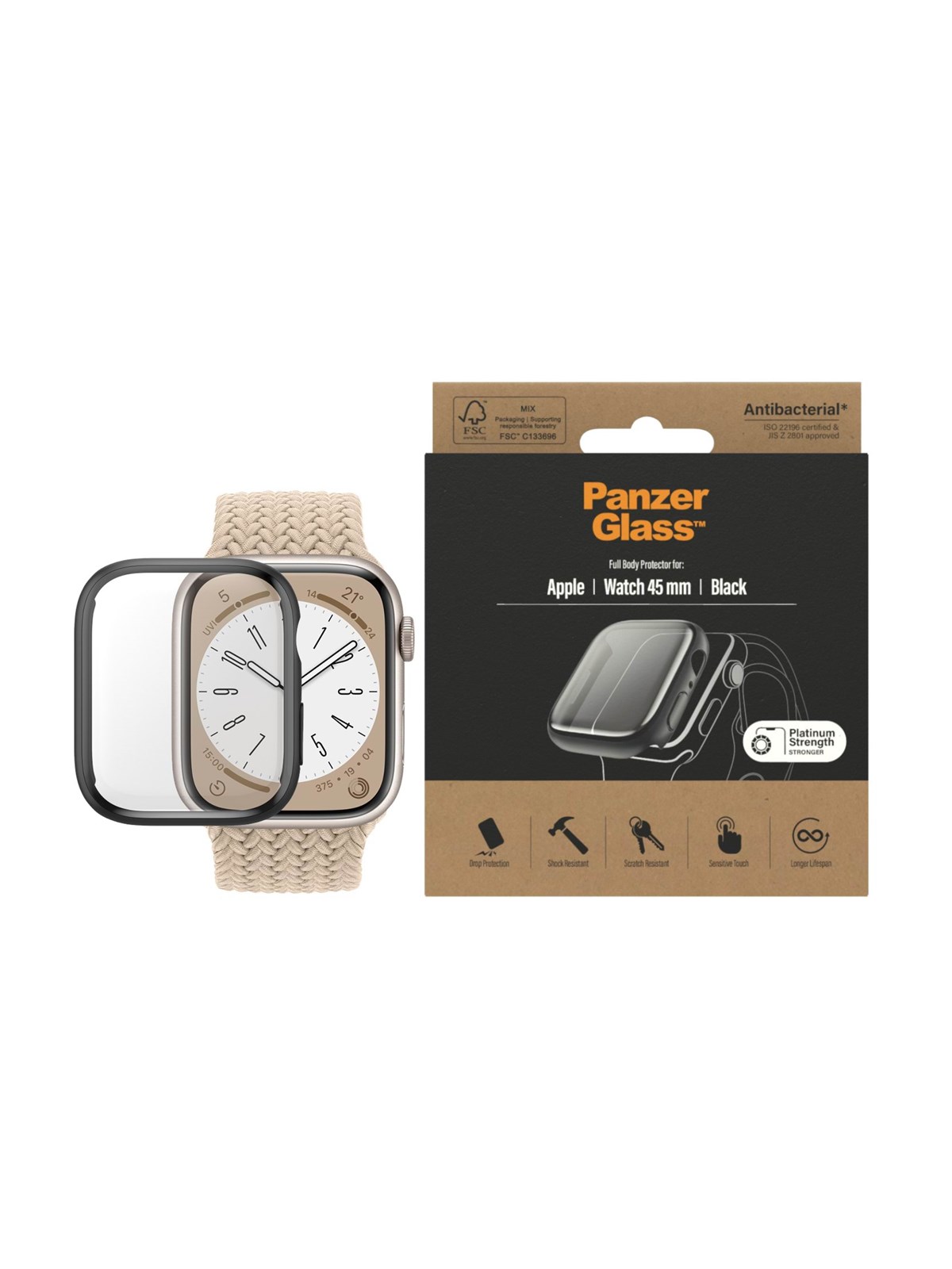 Panzerglass Screen Protection Full Body Apple Watch Series 9 | 8 | 7 | 45mm | Black - Smartwatch Accessories - Panzer3664