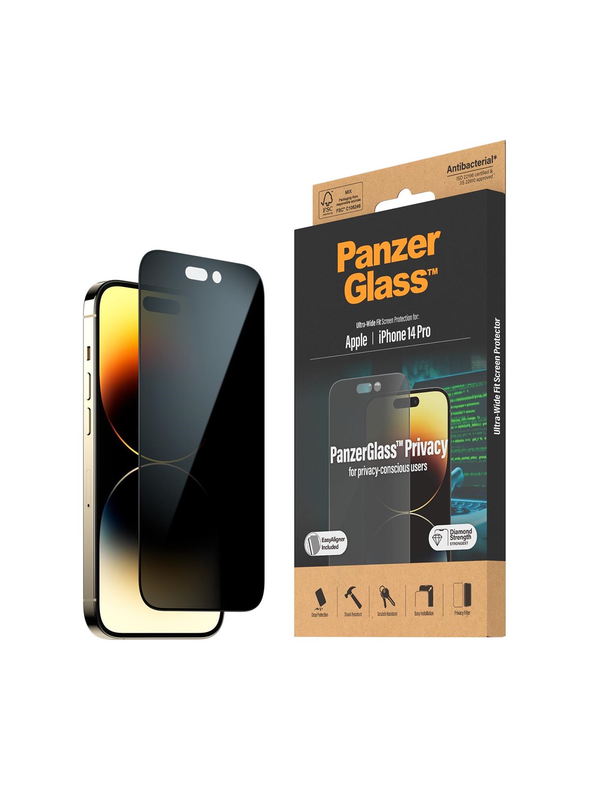 Panzerglass Privacy Screen Protector Apple Iphone 14 Pro | Ultra-wide Fit w. Easyaligner - Handys Schutzfolie - Panzerp2784
