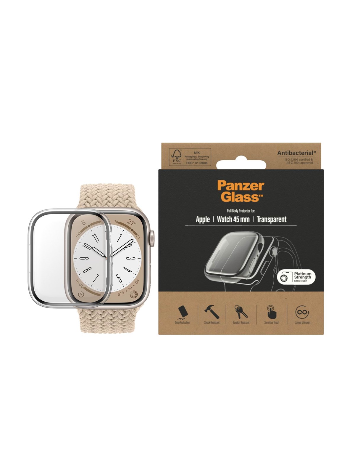 Panzerglass Screen Protection Full Body Apple Watch Series 9 | 8 | 7 | 45mm | Transparent - Smartwatch Accessories - Panzer3659