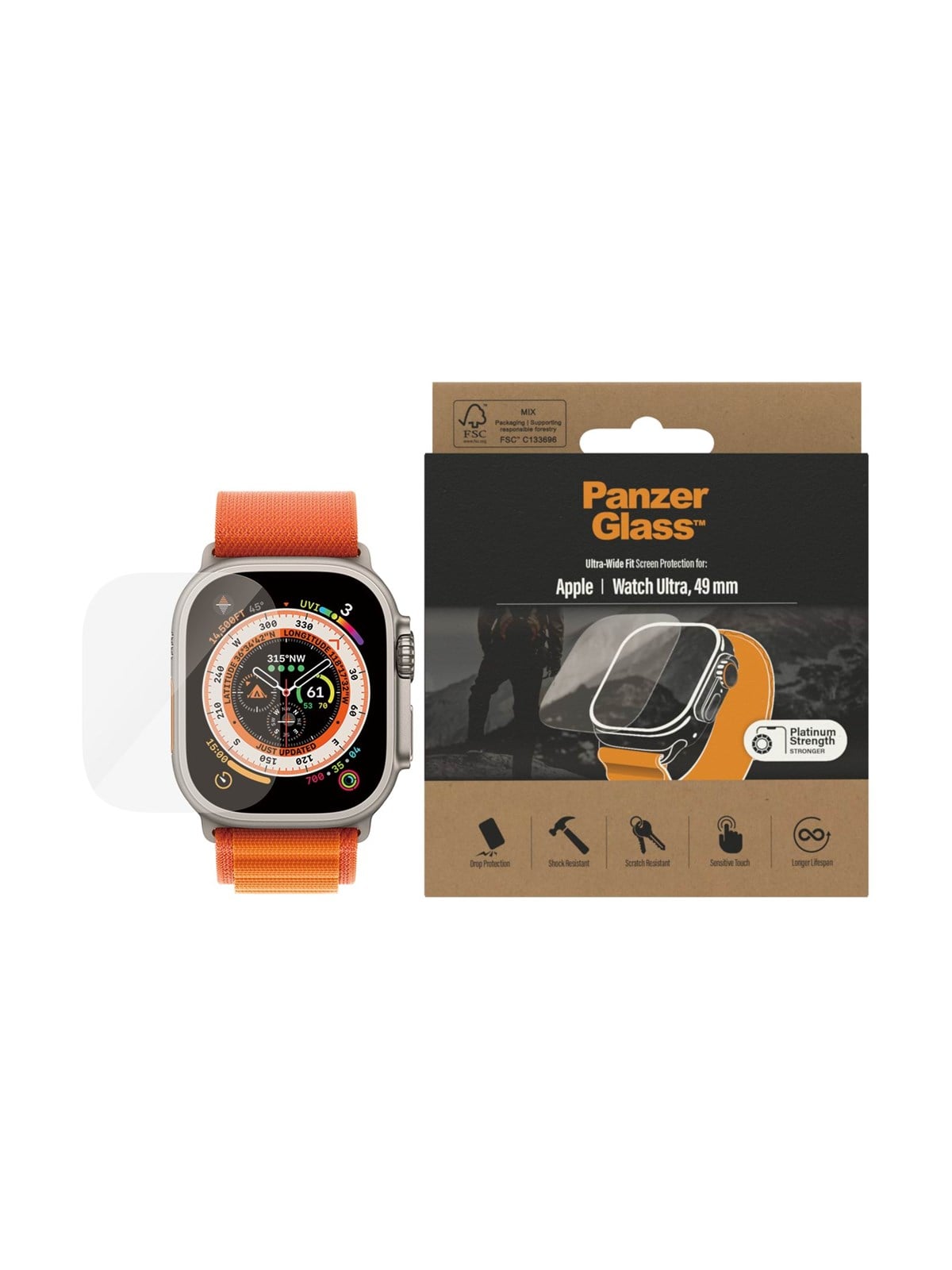 Panzerglass Screen Protector Apple Watch Ultra 2 | Ultra | 49 mm w. Easyaligner - Smartwatch Accessories - Panzer3680