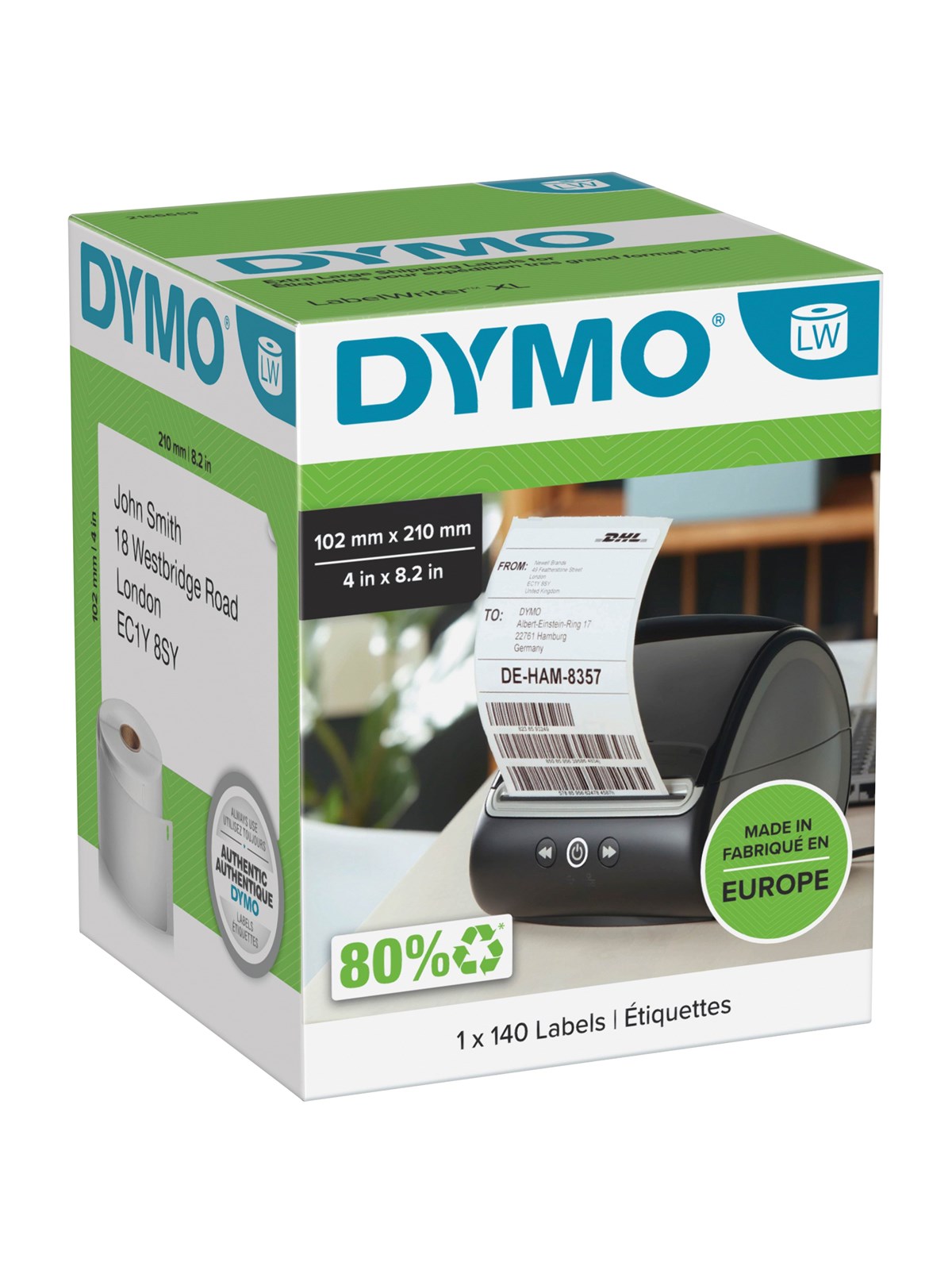 Dymo Labelwriter Dhl Versandetiketten Für Labelwriter 5xl/4xl-etikettendrucker | 102 mm x 210 mm | Rolle Mit 140etiketten | Selbstklebend - Papier 