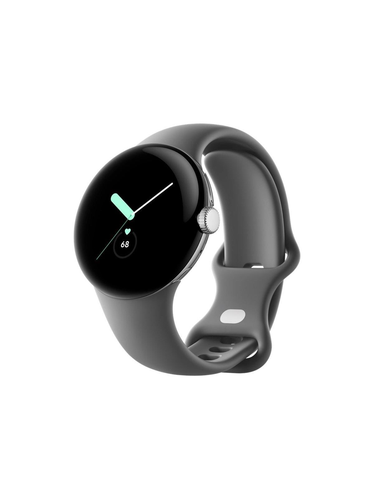 Google Pixel Watch - Polished Silver With Charcoal Band - Smartwatches Pulsuhren Sportuhren Schrittzaehler - Ga03305-de