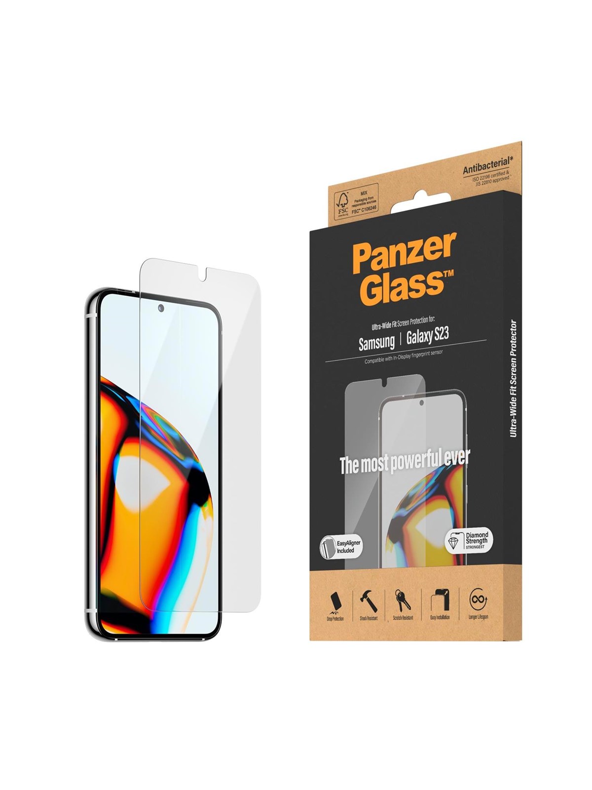 Panzerglass Screen Protector Samsung Galaxy S23 | Ultra-wide Fit w. Easyaligner - Handys Schutzfolie - Panzer7315