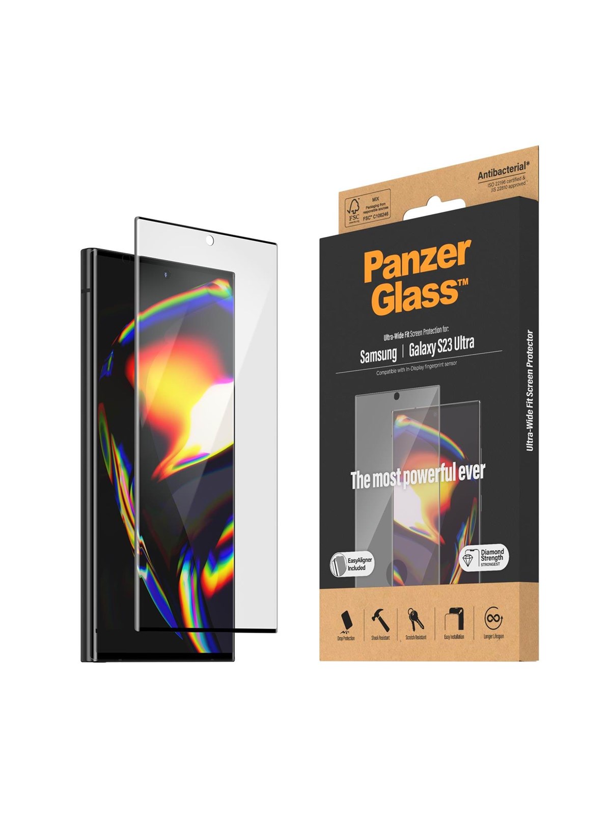Panzerglass Screen Protector Samsung Galaxy S23 Ultra | Ultra-wide Fit w. Easyaligner - Handys Schutzfolie - Panzer7317