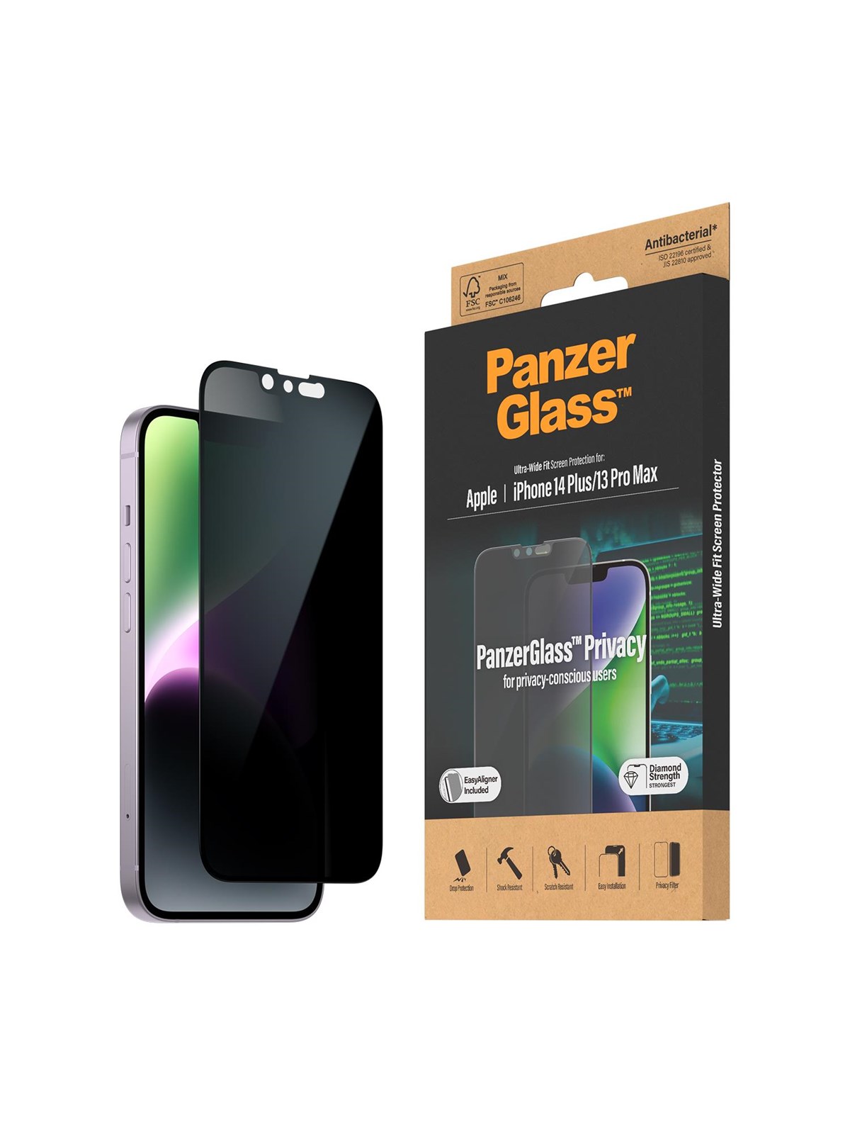 Panzerglass Privacy Screen Protector Apple Iphone 14 Plus | 13 Pro Max | Ultra-wide Fit w. Easyaligner - Handys Schutzfolie - Panzerp2785