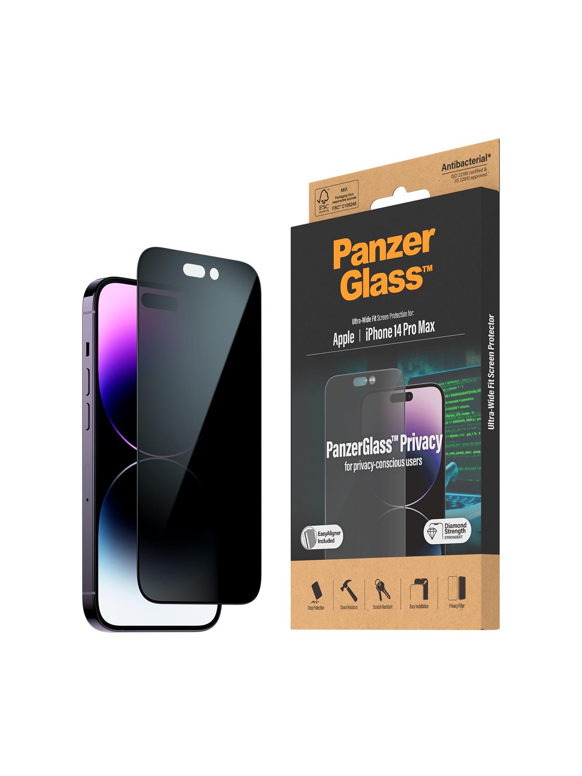 Panzerglass Privacy Screen Protector Apple Iphone 14 Pro Max | Ultra-wide Fit w. Easyaligner - Handys Schutzfolie - Panzerp2786