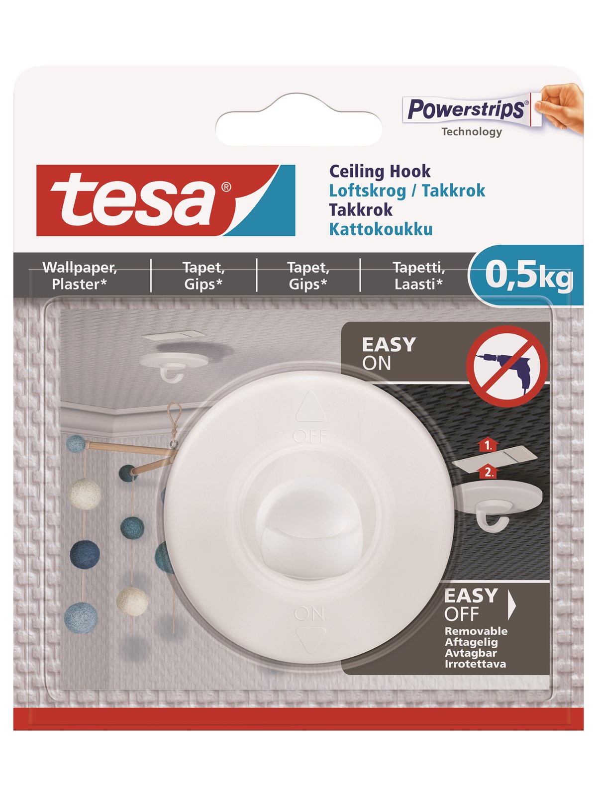 Tesa Adhesive Ceiling Hook 0.5kg Wallpaper - Kleiderbuegel Und Haken - 77781-00005-00