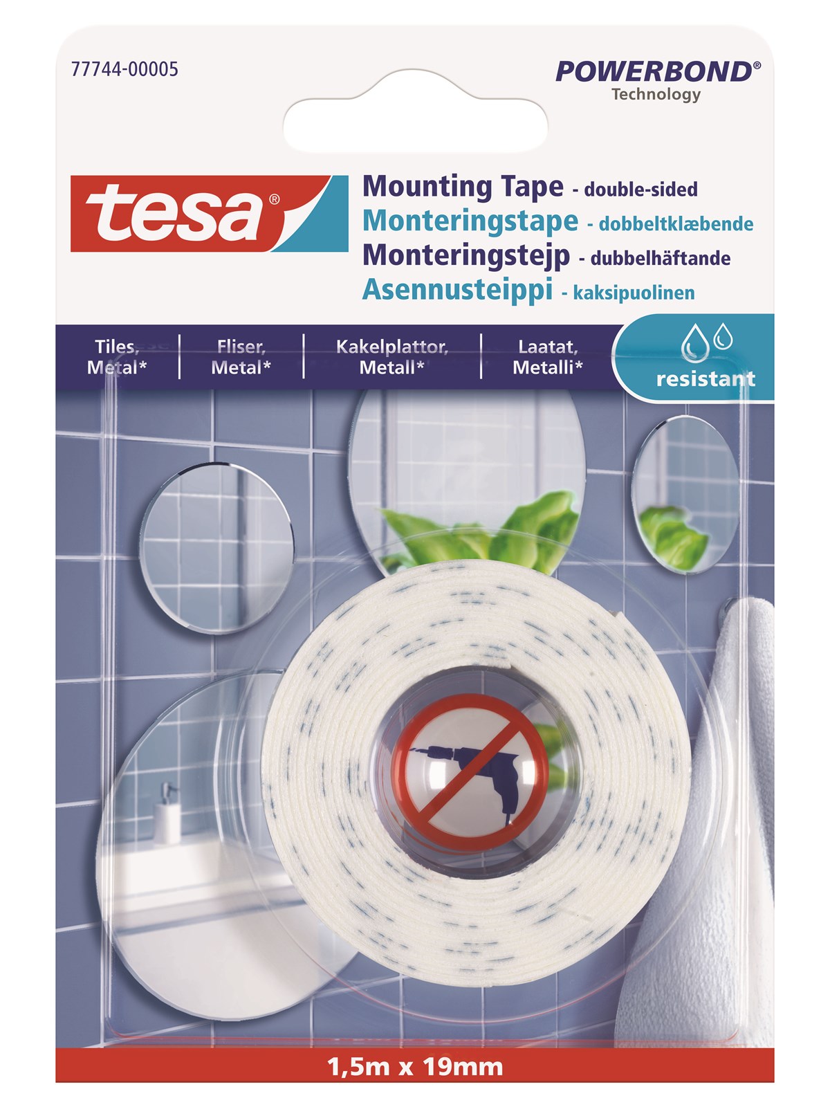 Tesa Powerbond Mounting Tape Water Resistant 1.5m x 19mm - Klebeband Und Kleber - 77744-00005-00
