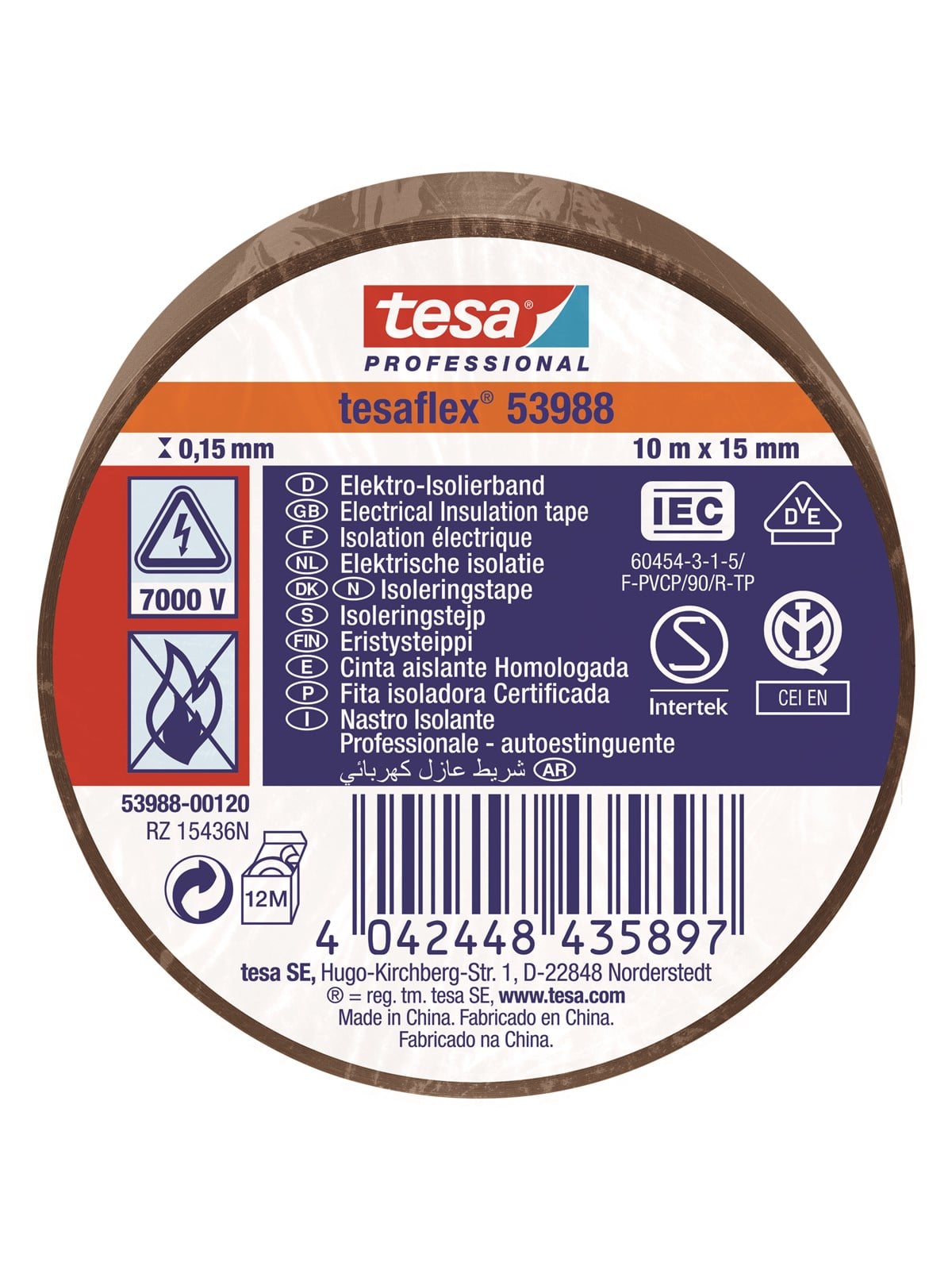 Tesa Flex Insulating Tape Iec 10m x 15mm Brown - Klebeband Und Kleber - 53988-00120-00