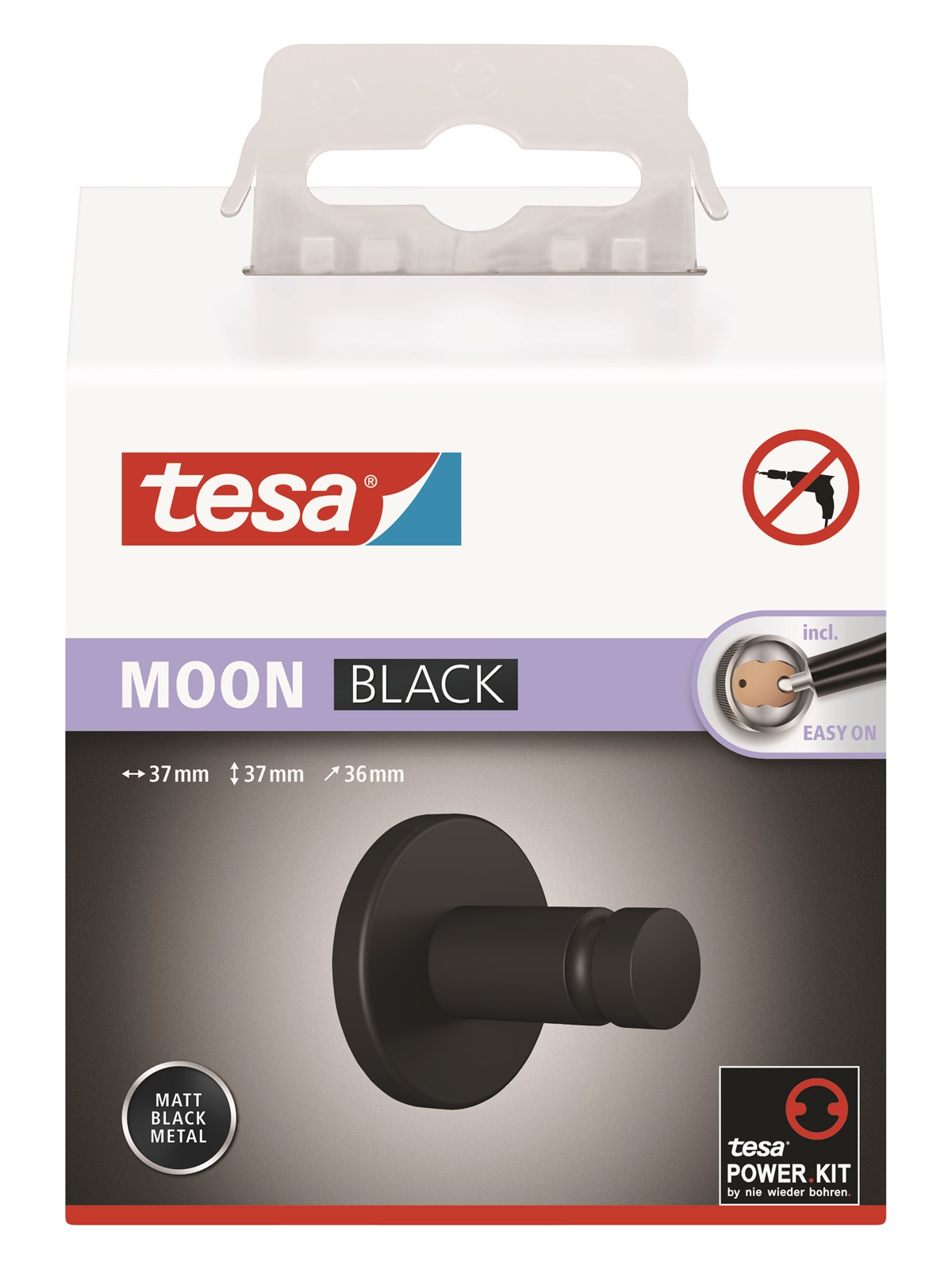 Tesa Moon Black Towel Hook Self-adhesive - Badezimmerzubehoer - 40563-00000-00