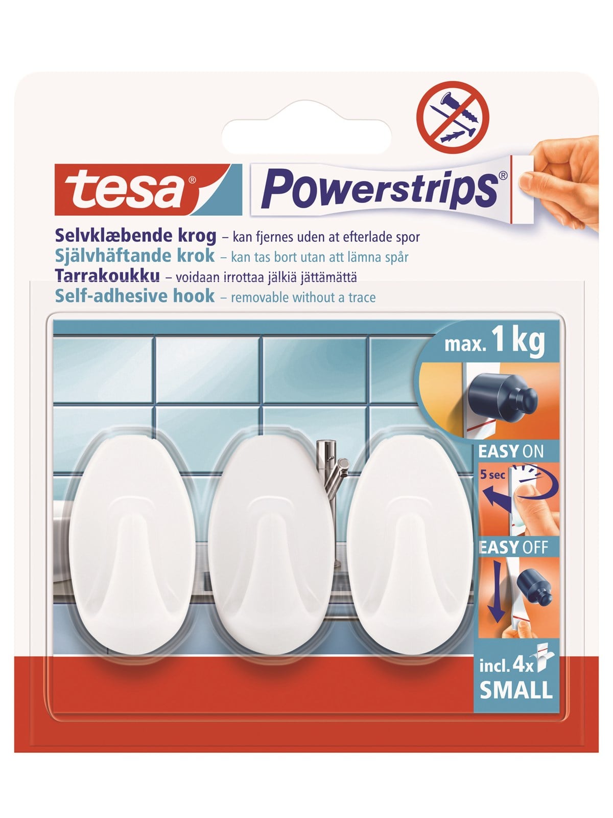 Tesa Powerstrips Hooks Small Oval Self-adhesive White - Badezimmerzubehoer - 57533-00006-20