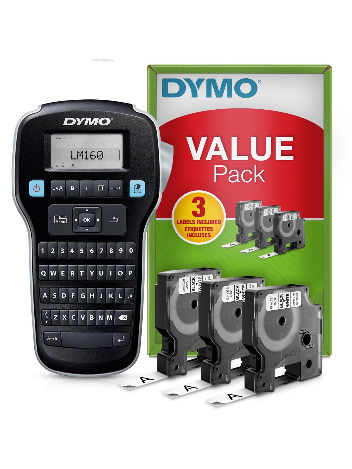 Dymo Labelmanager 160 Etikettendrucker-starterkit | Mit 3 Rollen Dymo D1 Label Tape - Label Drucker - 2181011