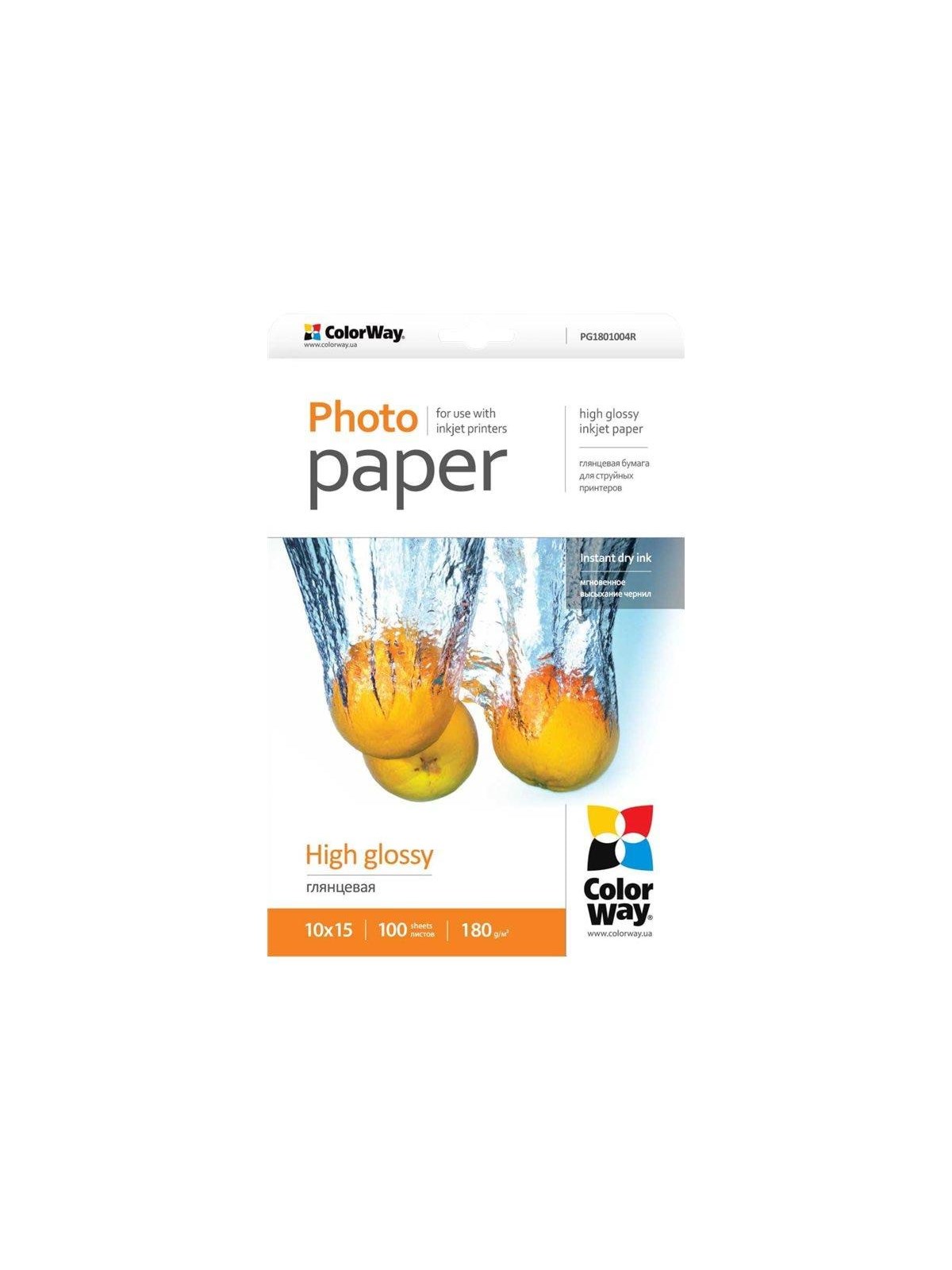 Colorway - Paper - Glossy - 100 Sheet(s) - 100 x 150 mm - 180 G/m² - Papier Fotopapier Und Etiketten - Pg1801004r