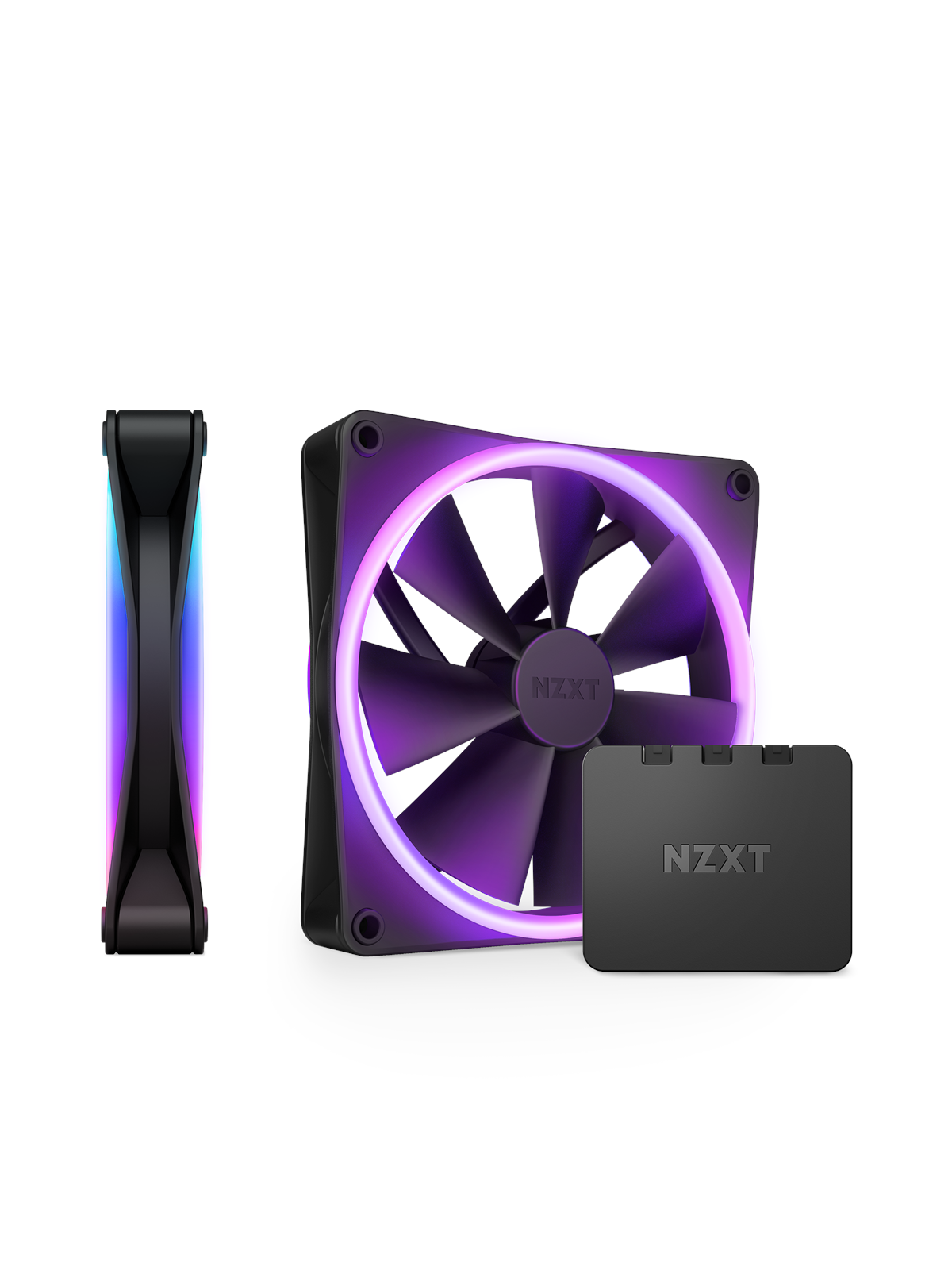 Nzxt F140 Rgb Duo 2-pack & Rgb Controller - Black - Gehäuselüfter - 140mm - Schwarz Mit Rgb Led - 36 Dba - Gehaeuseluefter - Rf-d14df-b1