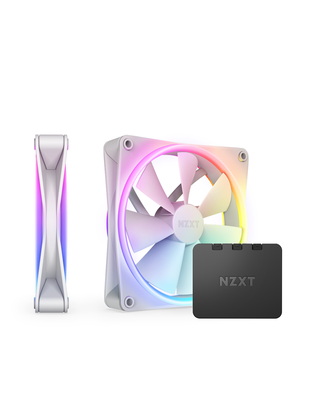 Nzxt F140 Rgb Duo 2-pack & Rgb Controller - White - Gehäuselüfter - 140mm - Weiß Mit Rgb-beleuchtung - 36 Dba - Gehaeuseluefter - Rf-d14df-w1