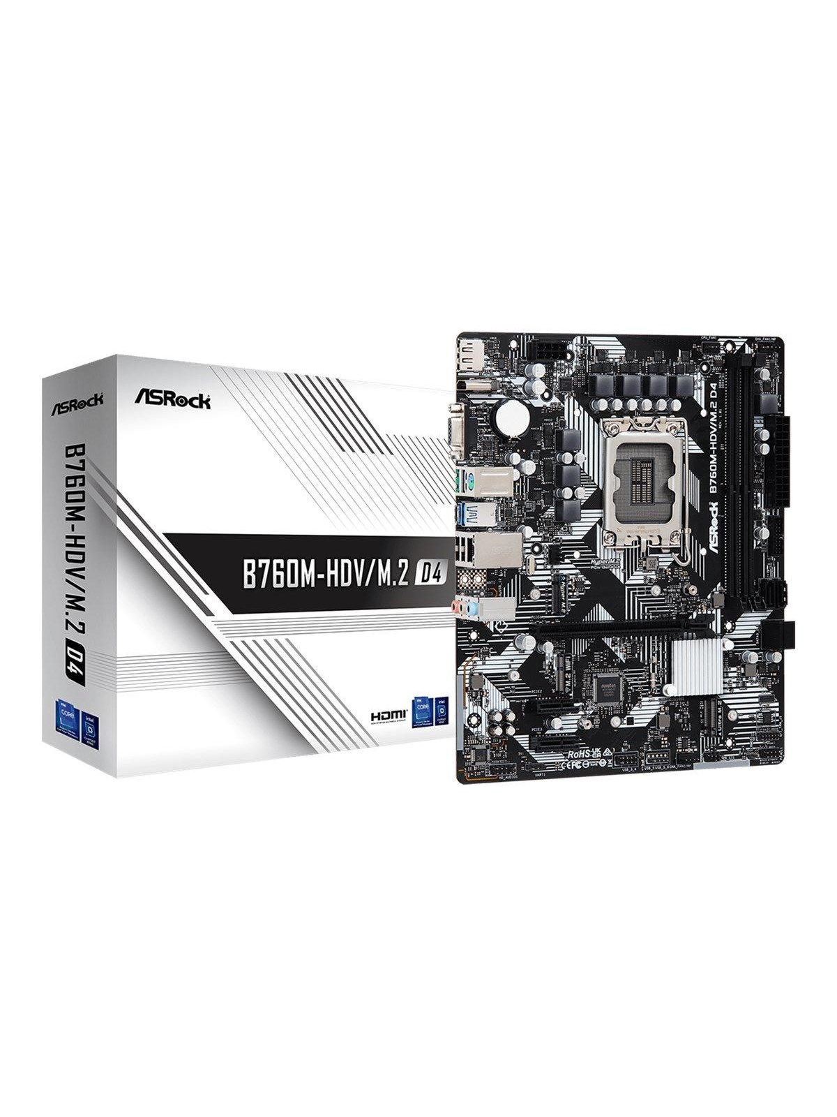 Asrock B760m-hdv/m.2 D4 Mainboard - Intel B760 - Intel Lga1700 Socket - Ddr4 Ram - Micro-atx - 90-mxbl40-a0uayz