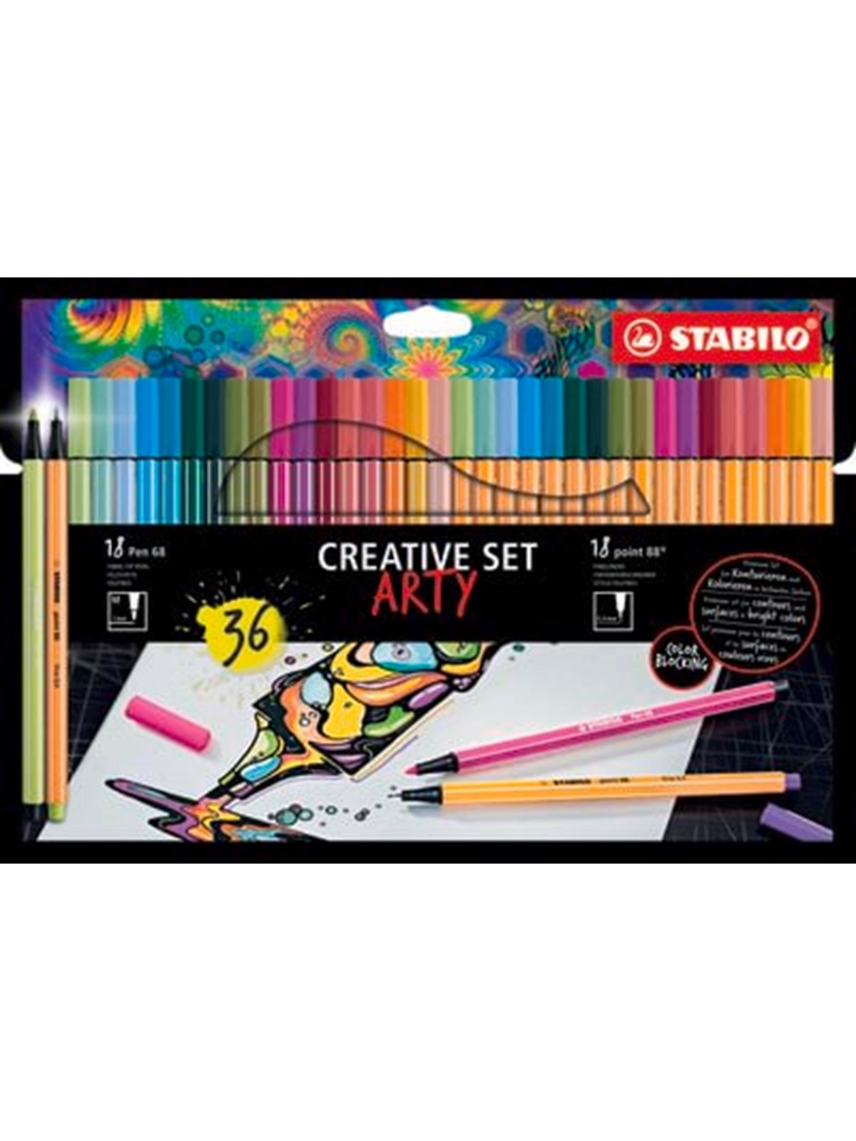 Stabilo Pen 68/88 Arty Cardboard Box of 36 Pens in 18 Colors - Hobby Zubehoer - 204088