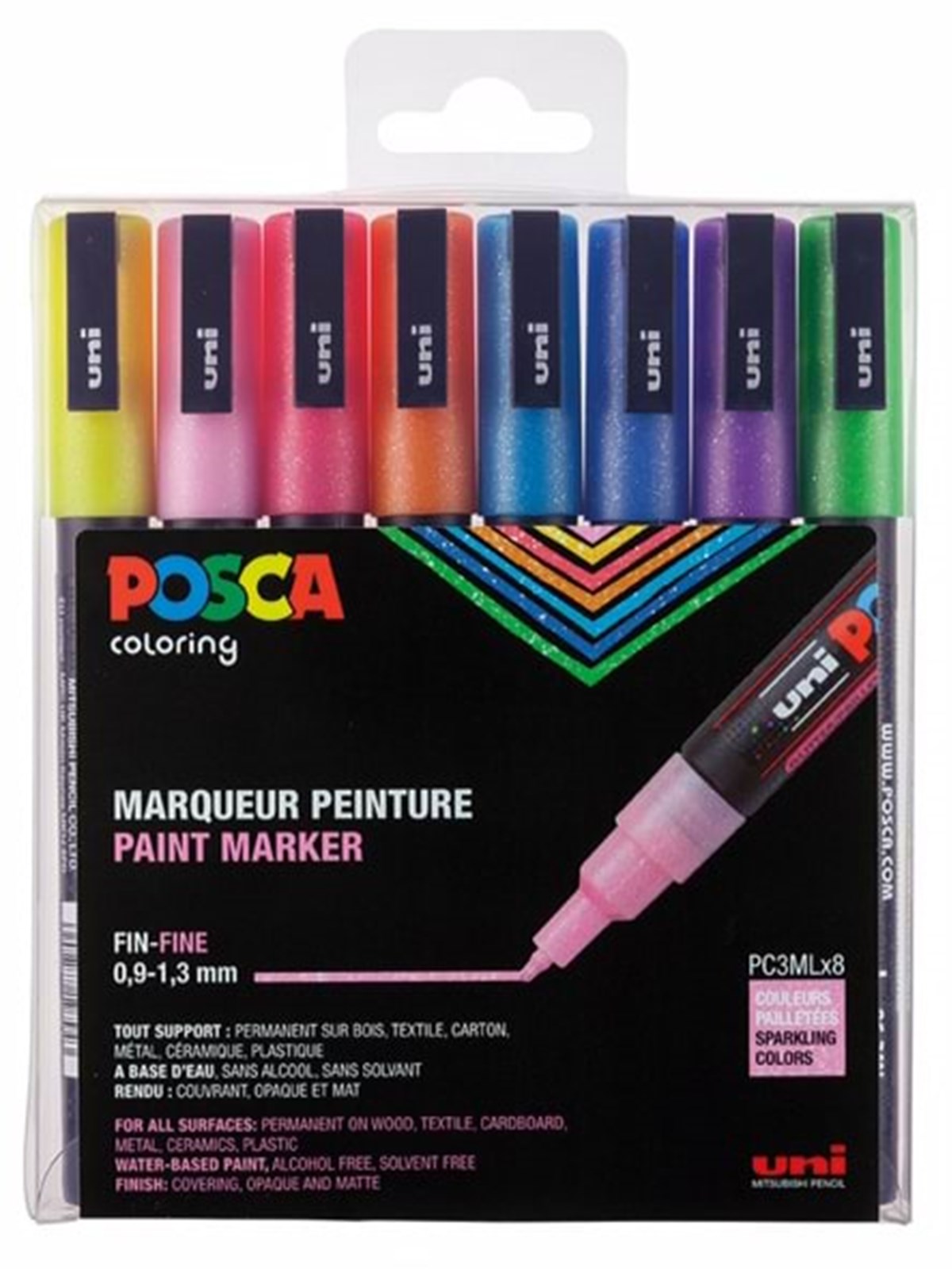Posca Marker Sæt Pc-3m 8 Ass. Colors Glitter - Hobby Zubehoer - 401627