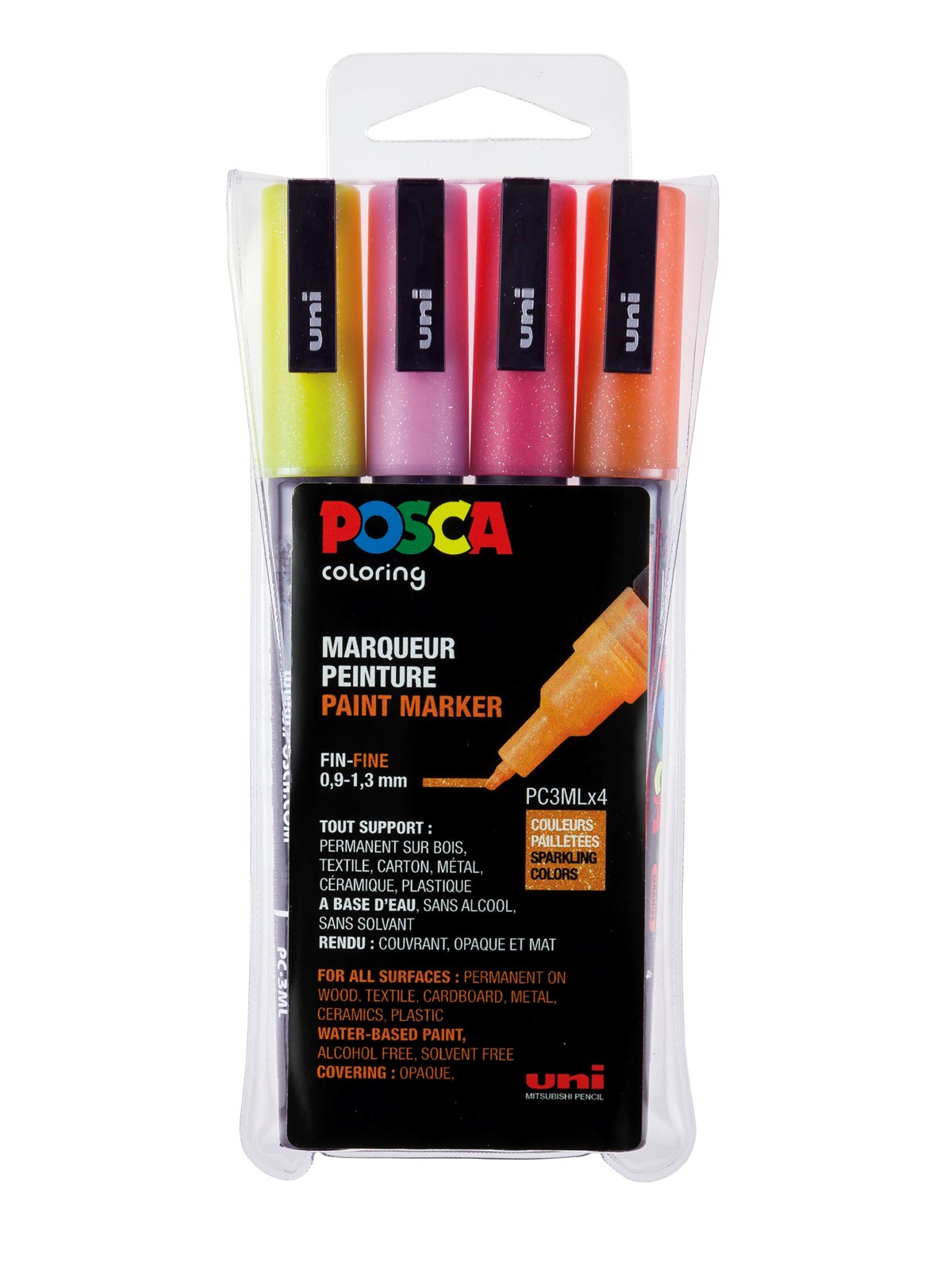 Posca Marker Sæt Pc-3m 4 Ass. Glitter Colors Warm - Hobby Zubehoer - 401639