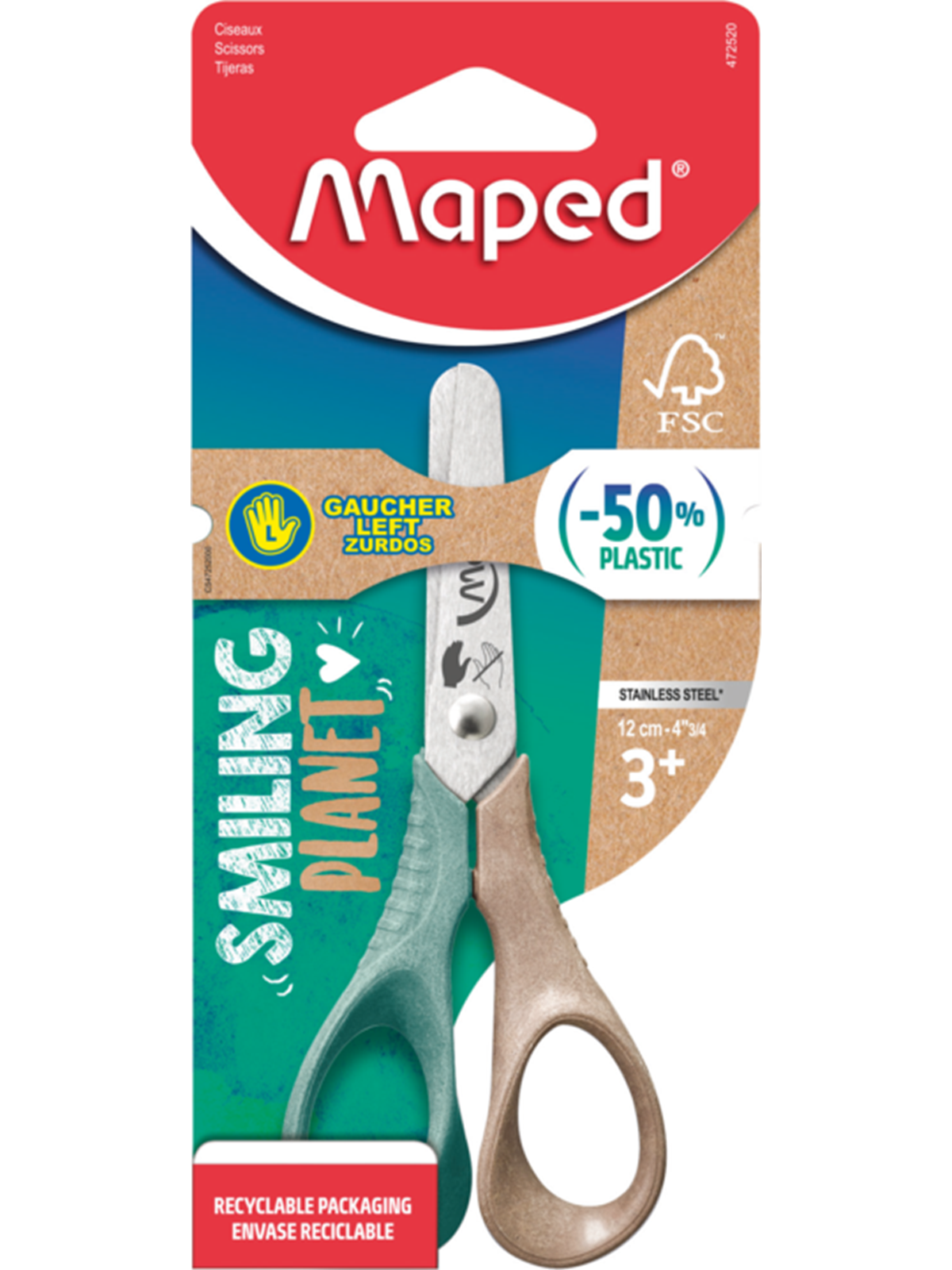 Maped Smiling Planet Scissor 12 cm. Left Hand - Schreibtischzubehoer - 472520