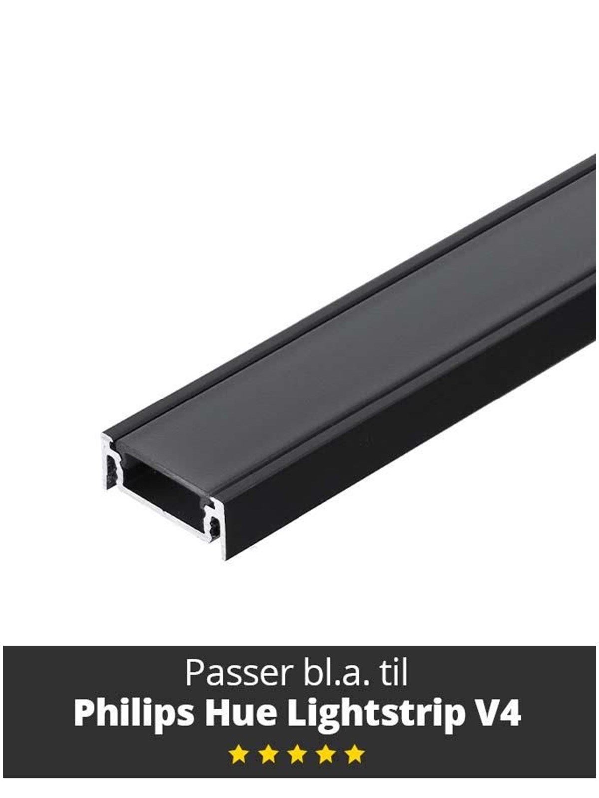 Light Solutions Aluminiumsprofil - Model S Til Philips Hue og Wiz - Sort - Smart Home - 5714255008067