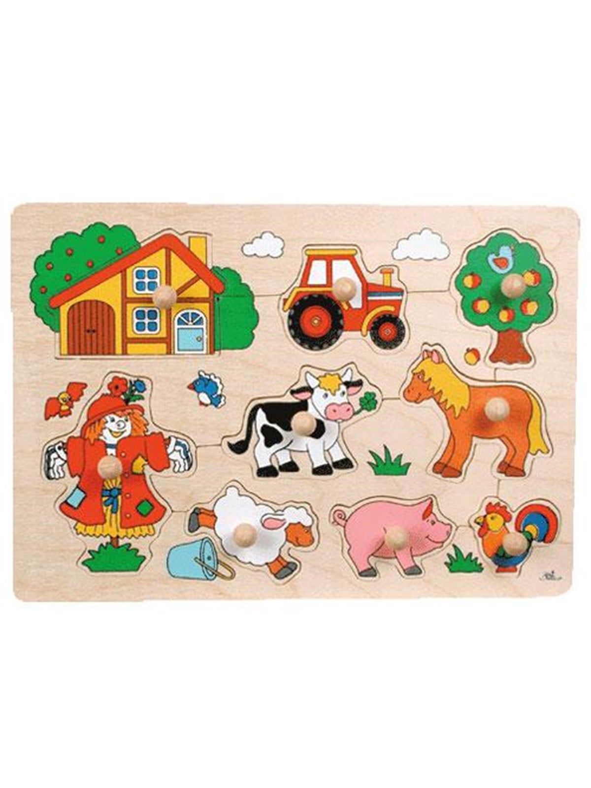 Goki Wooden Stud Puzzle Farm Retro 9pcs. Holz - 57995