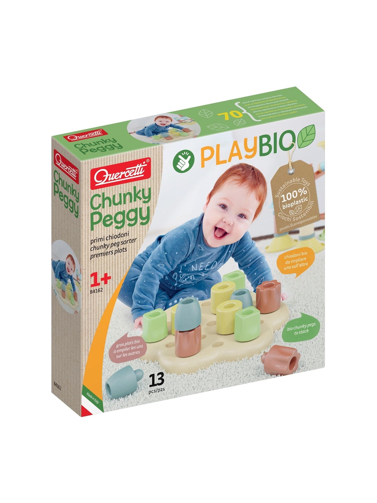 Quercetti Play Bio Chunky Peggy (13 Pcs) - Baby Spielzeug - Qu-84162