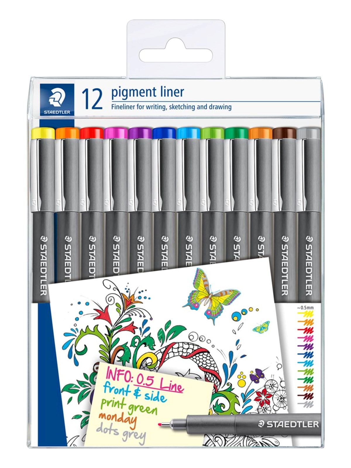 Staedtler Pigment Liner 0.5 Box of 12 Colours - Utensilien Zum Schreiben Und Zeichnen - 308-s Tb12