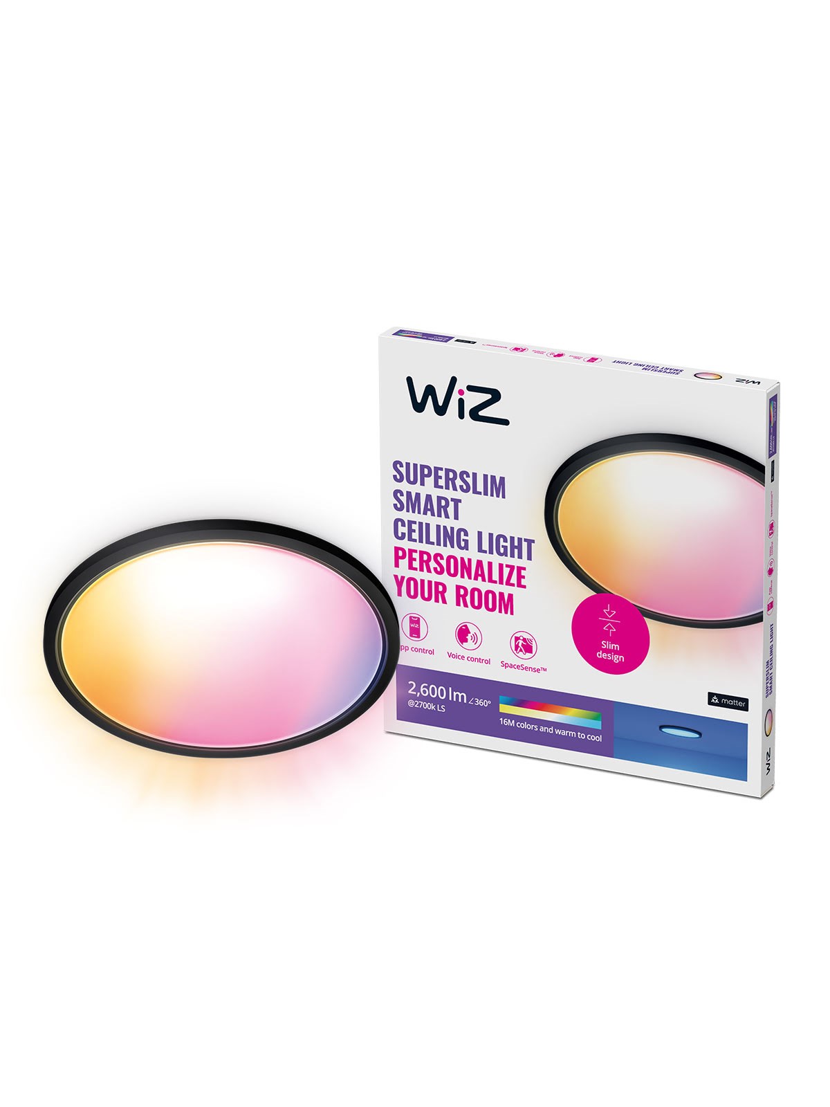 Wiz Super Slim Deckenlampe - Rgb - Schwarz - Smart Home - 929003301001