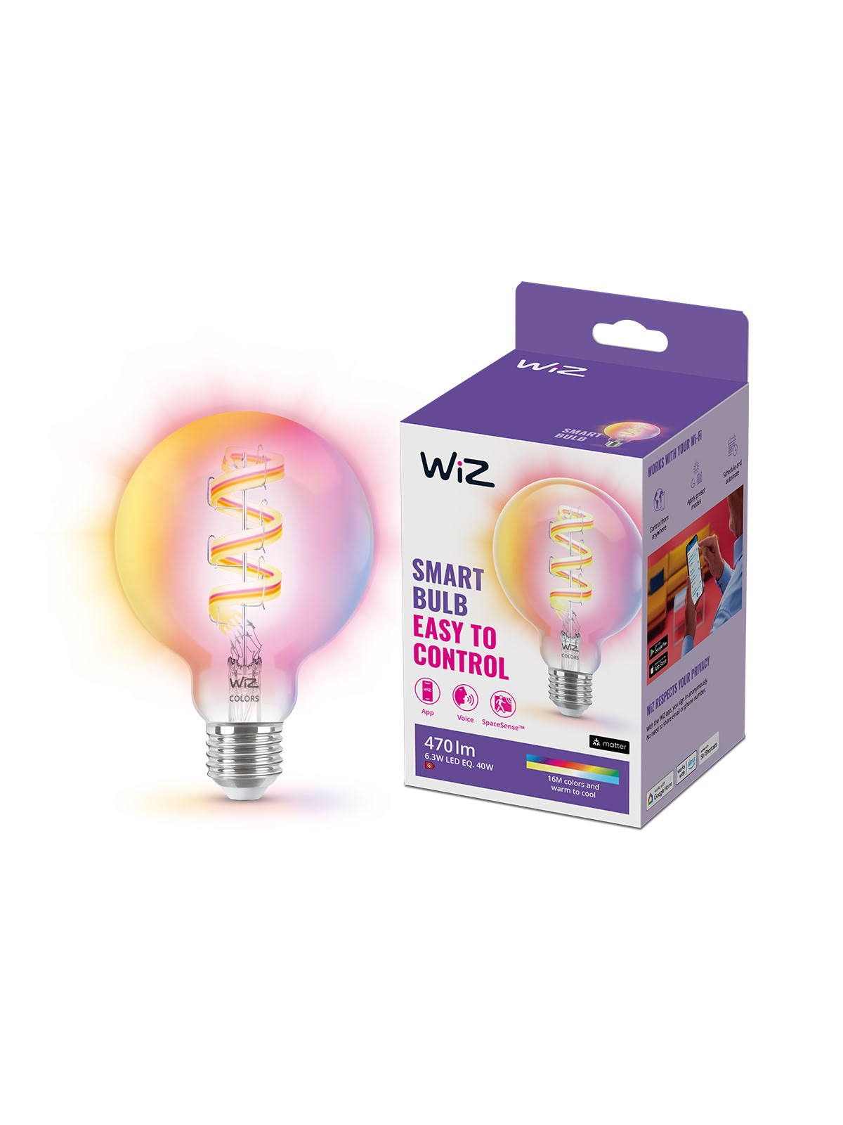 Wiz Color G95 E27 Smart Filament Globe Bulb - Rgb/16 Million Colors + Dimmable White Led - Smart Home - 929003267201