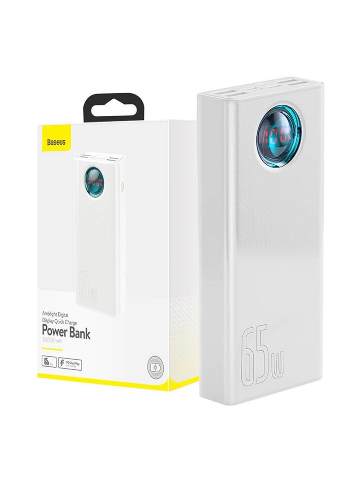 Baseus Amblight Digital Display Quick Charge - 30000mah - 65w - 4xusb Usb-c Powerbank (Akku) - Weiß - 30000 Mah - Powerbank Akku - Pplg000102