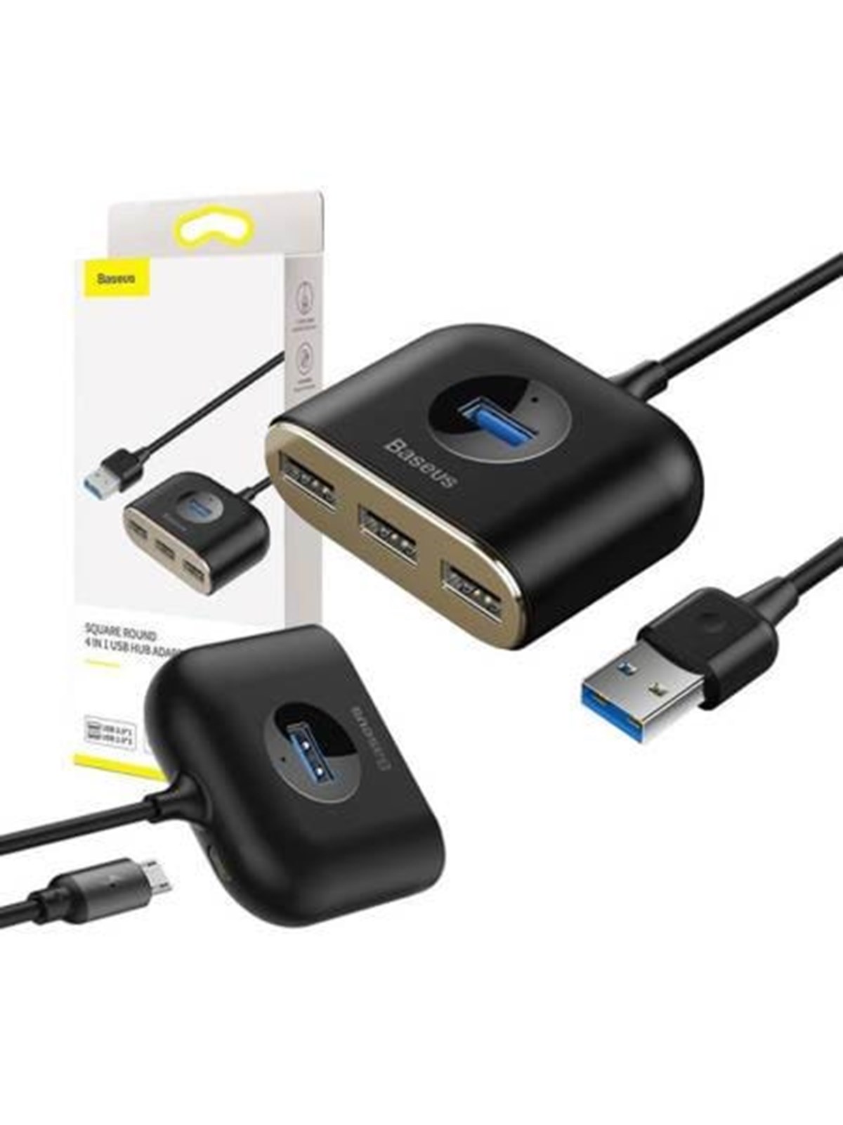 Baseus Square Round 4-in-1 Usb-hubs - Usb 3.0 - 4 - Schwarz - Usb Hubs - Cahub-ay01