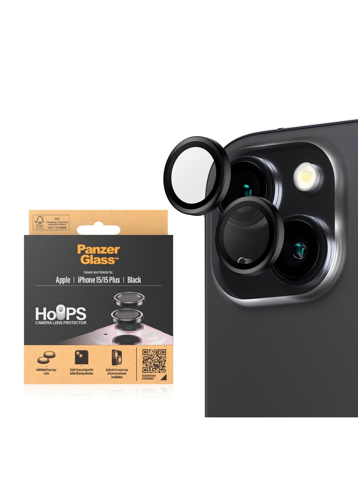 Panzerglass Hoops Camera Lens Protector Iphone 15 | 15 Plus | Black - Handys Schutzfolie - Panzer1138