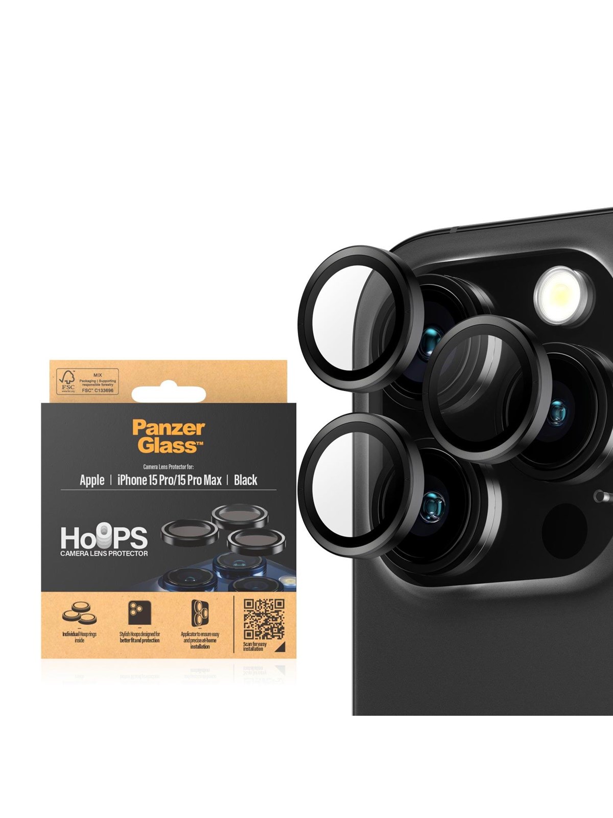 Panzerglass Hoops Camera Lens Protector Iphone 15 Pro | 15 Pro Max | Black Metal - Handys Schutzfolie - Panzer1139