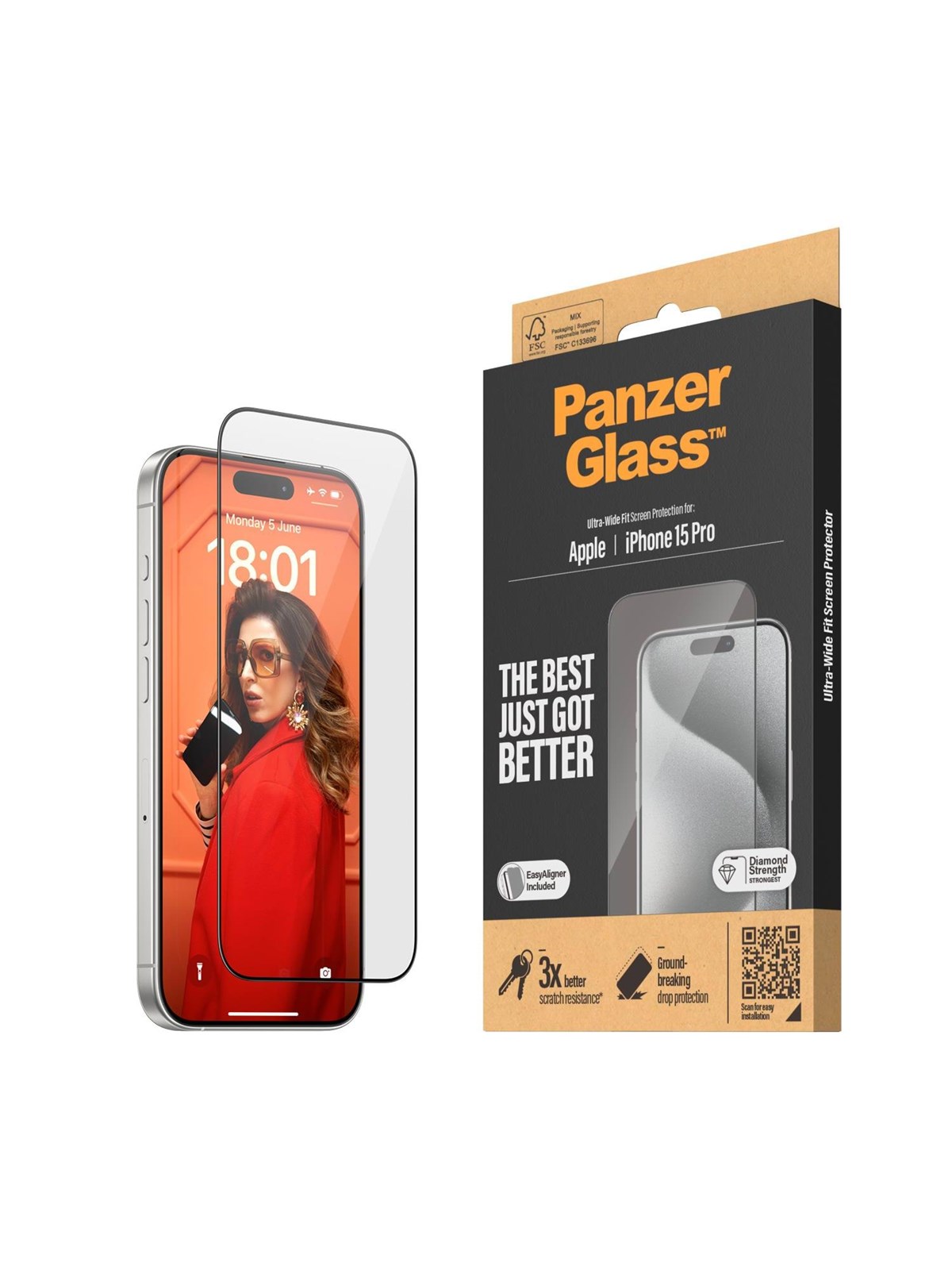 Panzerglass Screen Protector Iphone 15 Pro | Ultra-wide Fit w. Easyaligner - Handys Schutzfolie - Panzer2810